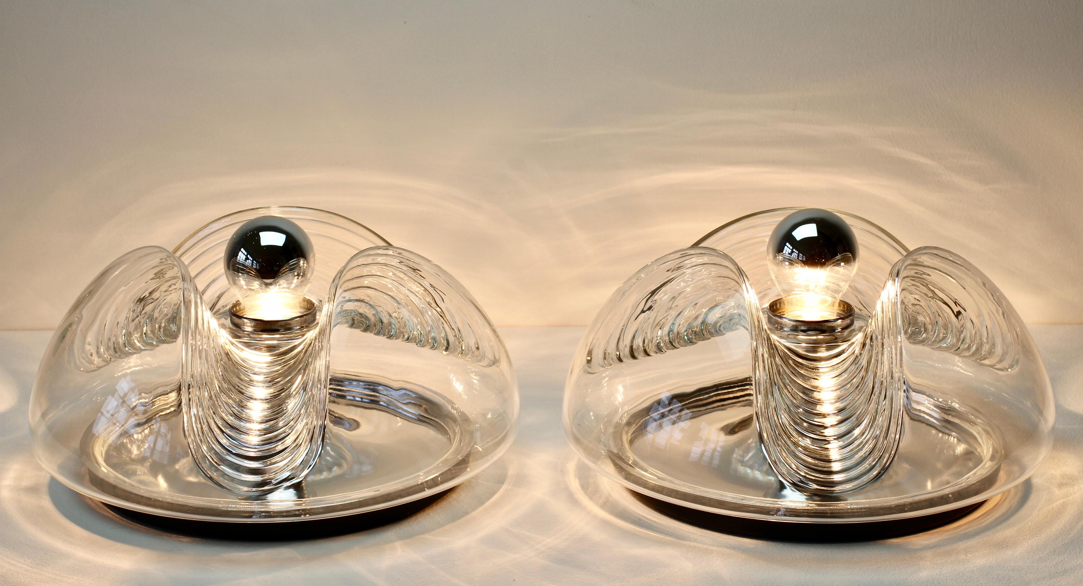 1 of 4 Peill & Putzler 1970s Vintage Clear Glass Biomorphic Wall Lights Sconces 1