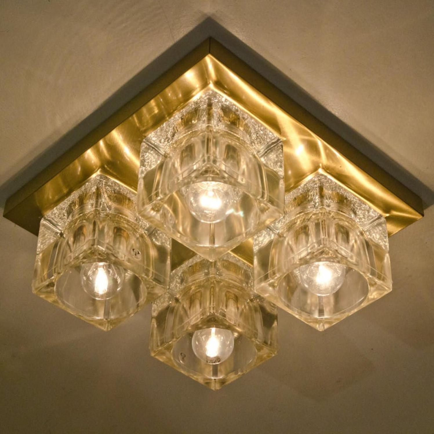 1 of 4 Peill & Putzler Wall Light Ceiling Light, Brass and Glass, Germany, 1970 For Sale 7