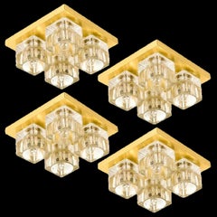 1 of 4 Peill & Putzler Wall Light Ceiling Light, Brass and Glass, Germany, 1970