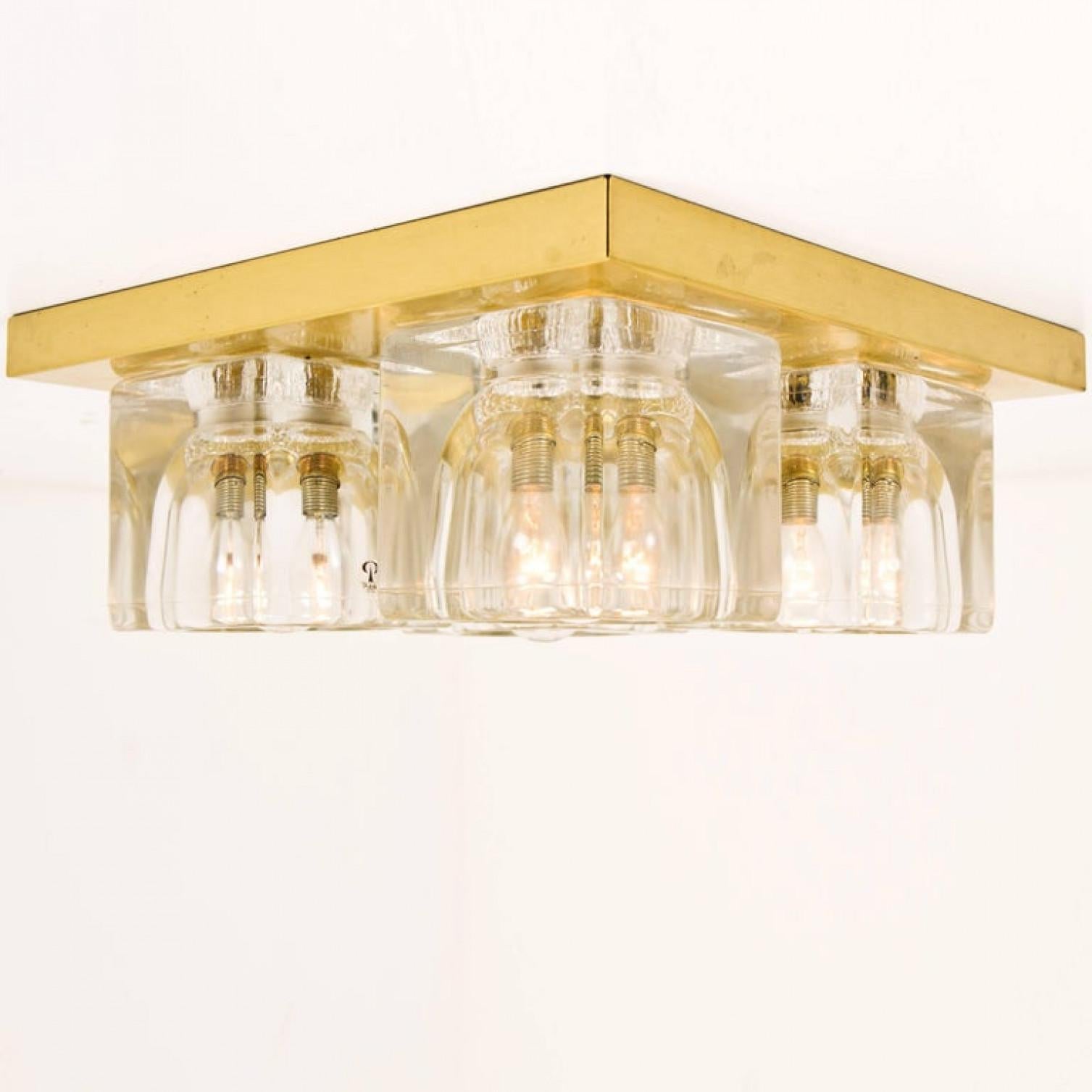 1 of 4 Peill & Putzler Wall Light Ceiling Light, Brass and Glass, Germany, 1970 For Sale 2