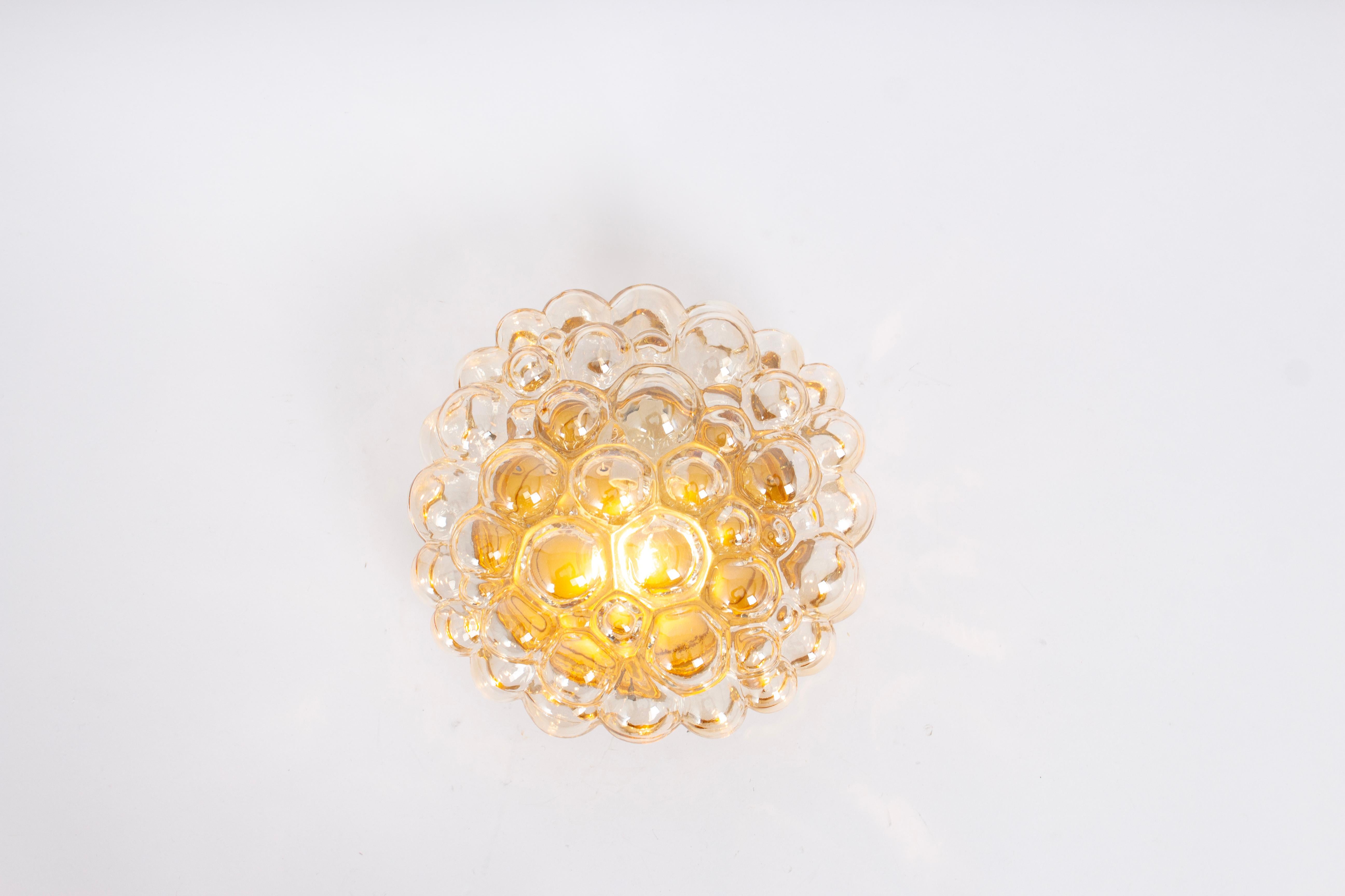 1 of 4 Petite Amber Bubble Glass Flush mount by Limburg, Germany In Good Condition For Sale In Aachen, NRW
