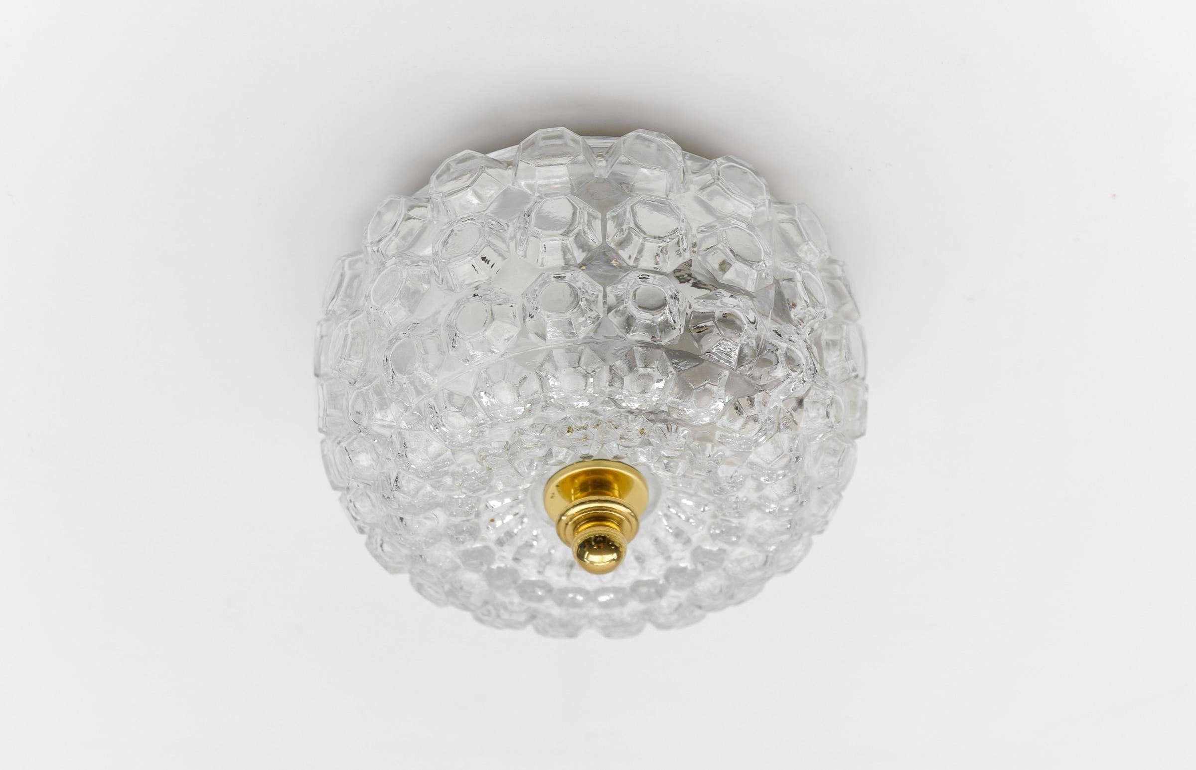 1 of 4 Petite Elegant Flush Mount Lamp in Glass by Limburg, Gerrmany 1960s In Good Condition For Sale In Nürnberg, Bayern