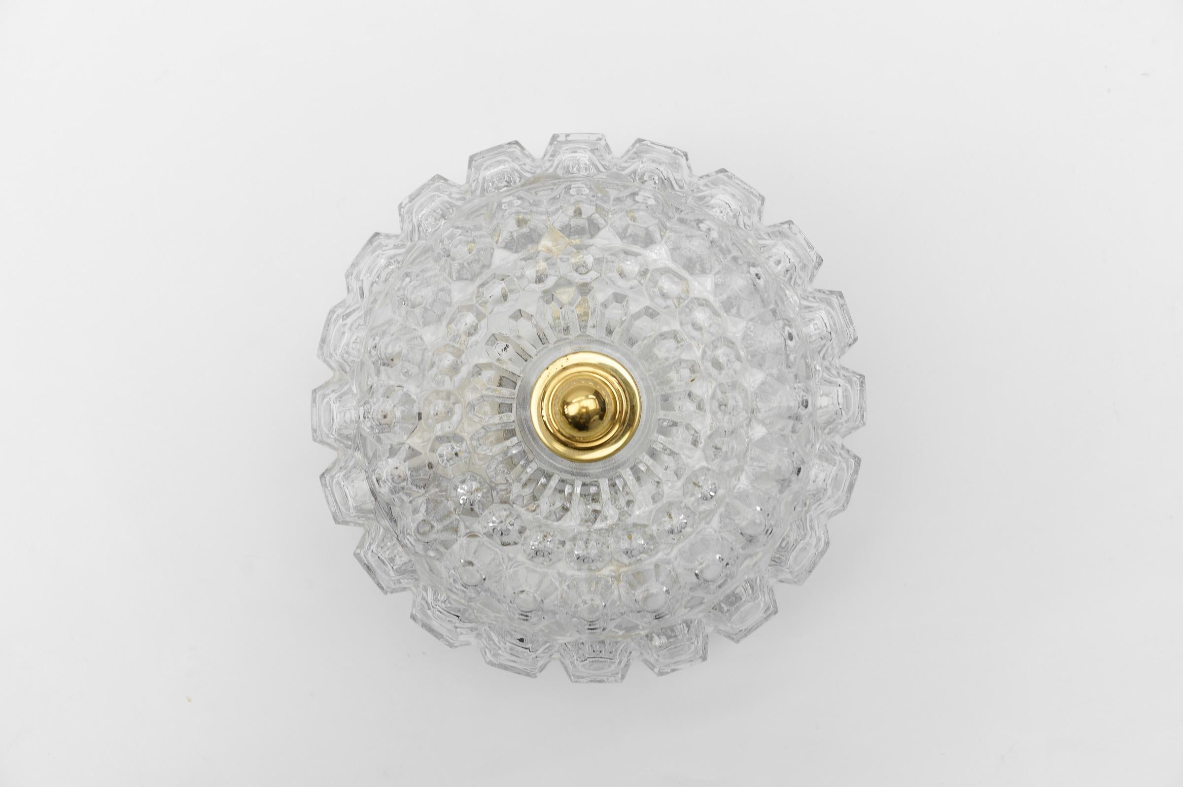 Metal 1 of 4 Petite Elegant Flush Mount Lamp in Glass by Limburg, Gerrmany 1960s For Sale