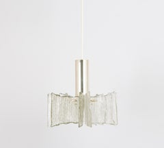 1 of 4 Petite Ice Glass Chrome Pendant light by Kaiser, Germany, 1960s