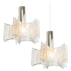 1 di 4 Petite Ice Glass Chrome Pendant light di Kaiser, Germania, anni '60