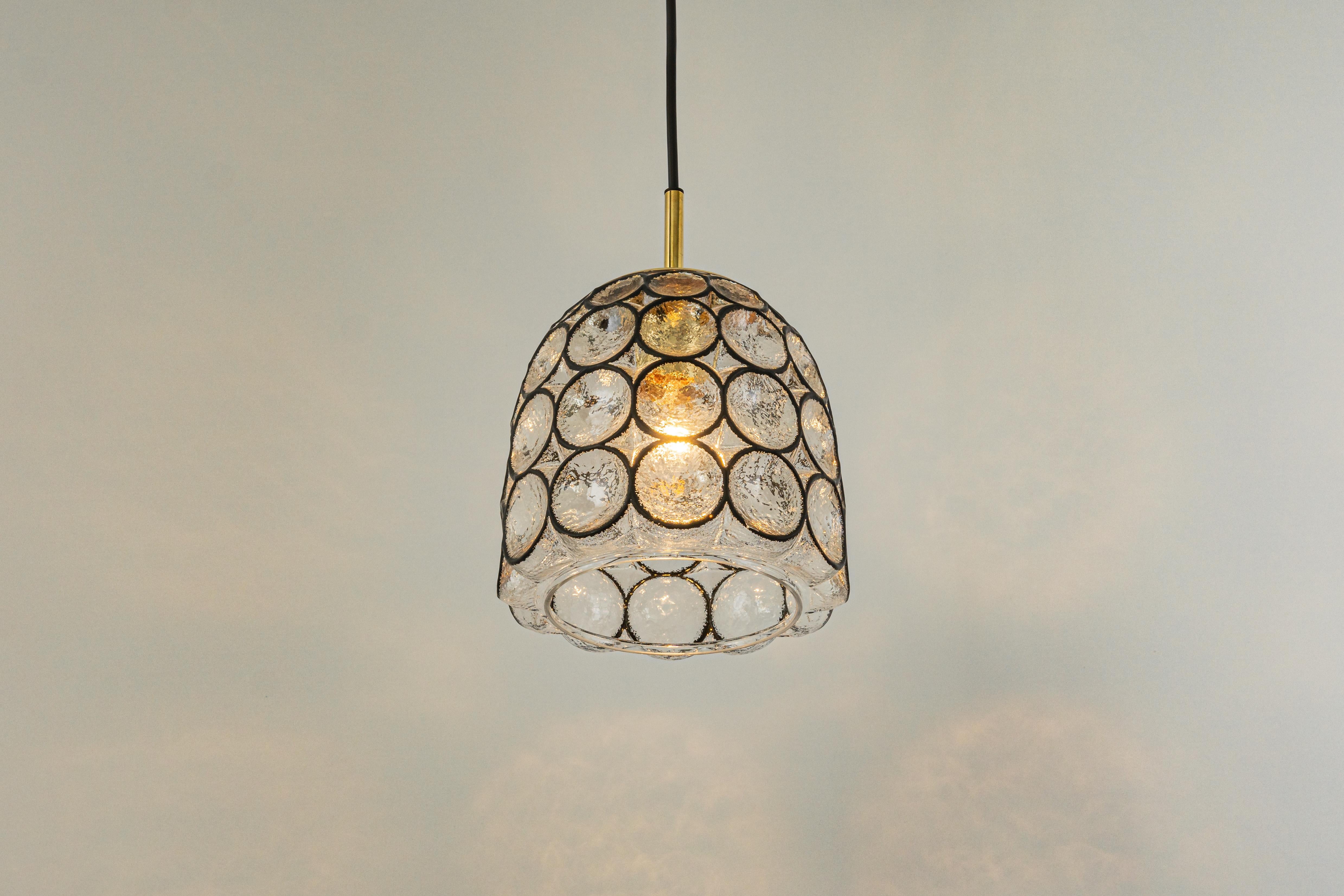 Mid-Century Modern 1 of 4 Petite Iron and Clear Glass Pendant Lights by Limburg, Germany, 1960s For Sale