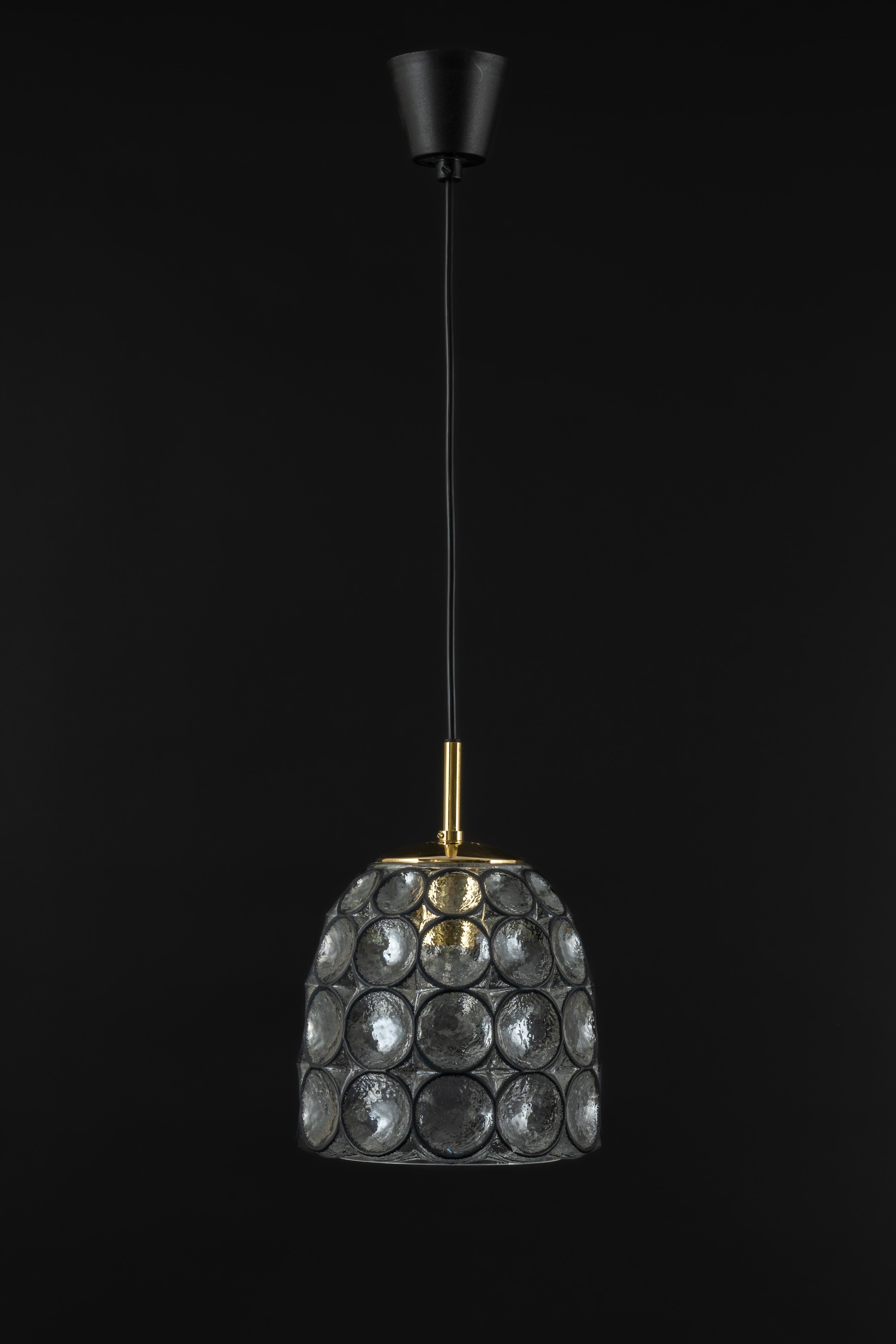 Mid-20th Century 1 of 4 Petite Iron and Clear Glass Pendant Lights by Limburg, Germany, 1960s For Sale