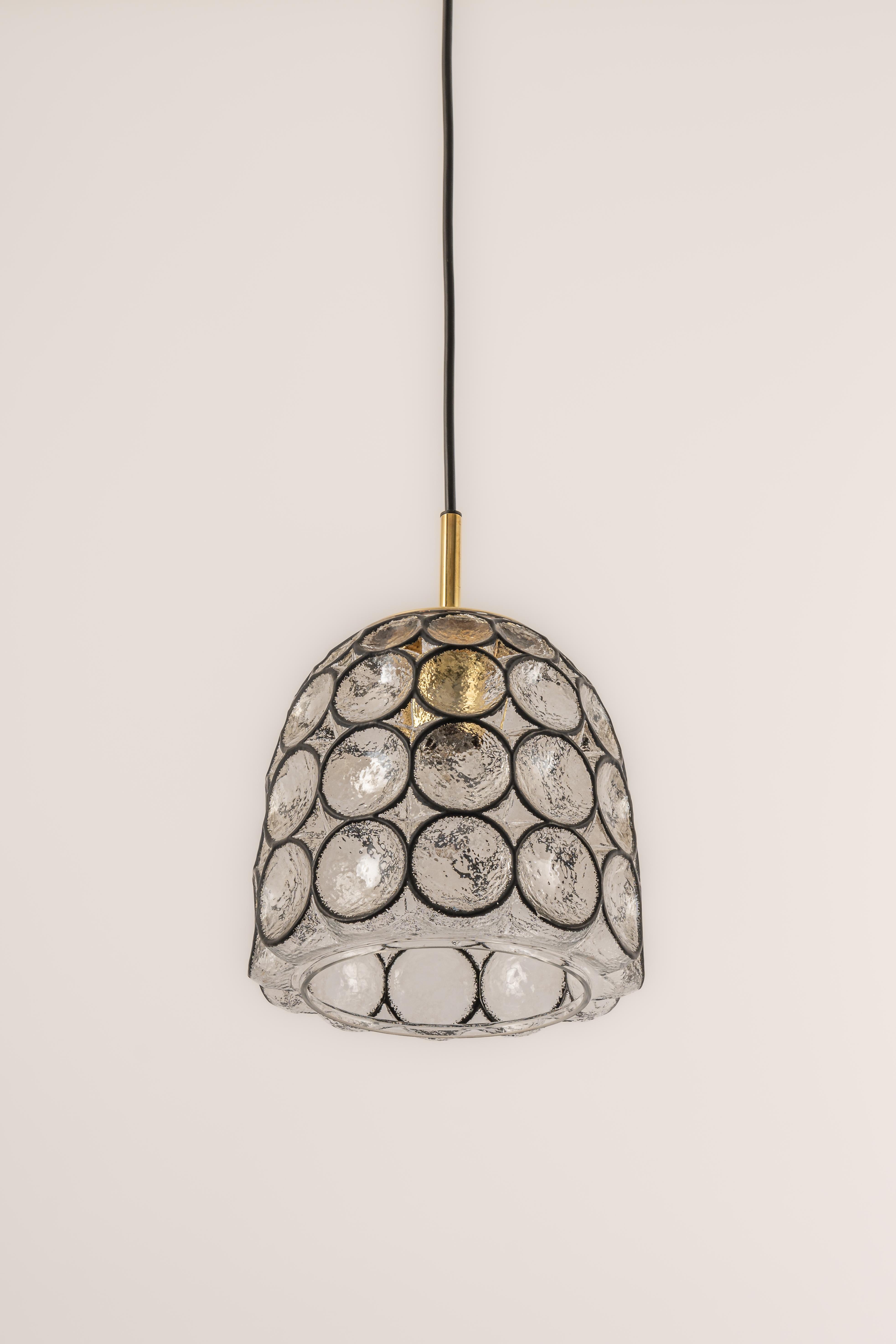 1 of 4 Petite Iron and Clear Glass Pendant Lights by Limburg, Germany, 1960s For Sale 1
