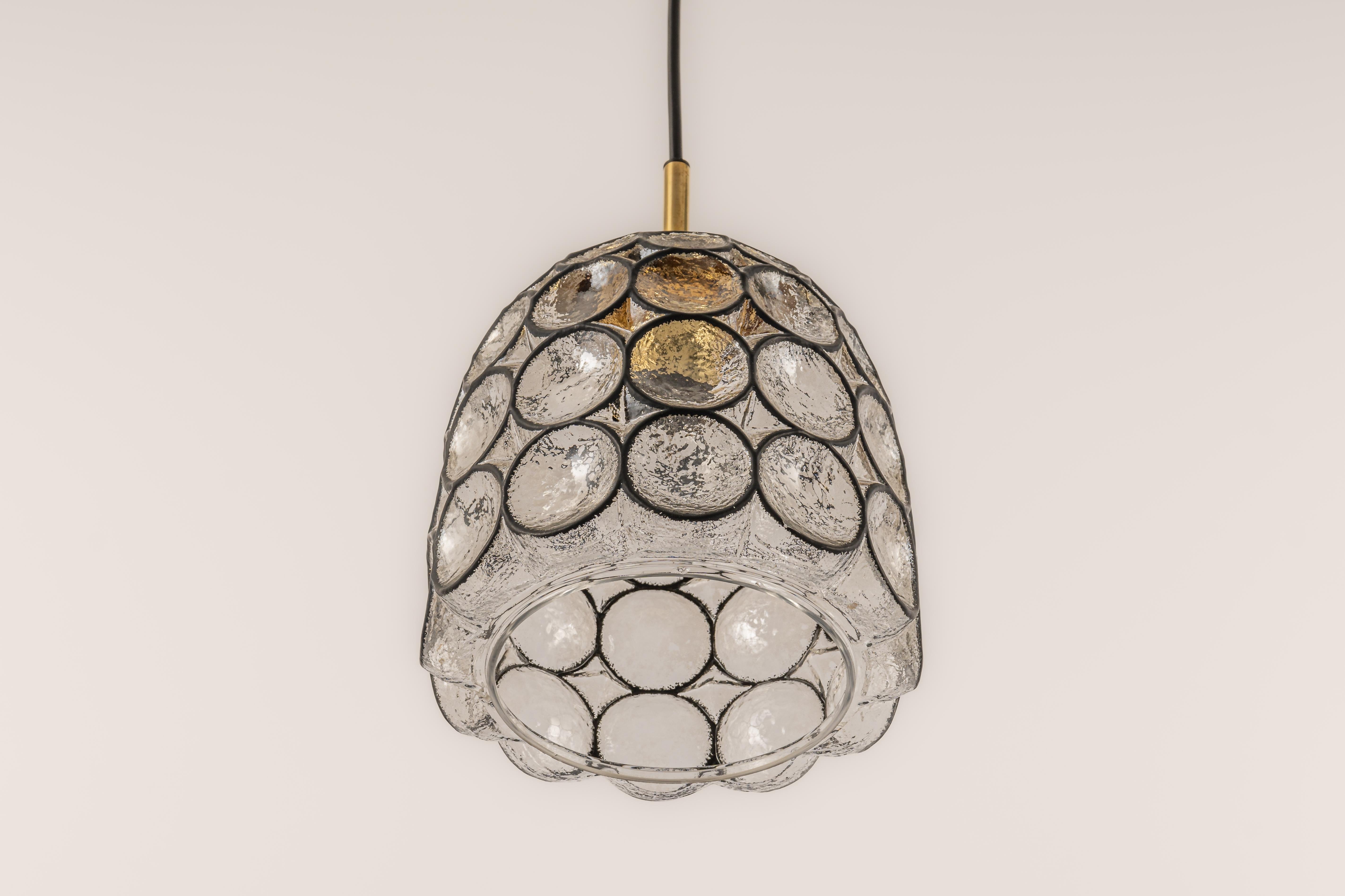 1 of 4 Petite Iron and Clear Glass Pendant Lights by Limburg, Germany, 1960s For Sale 2