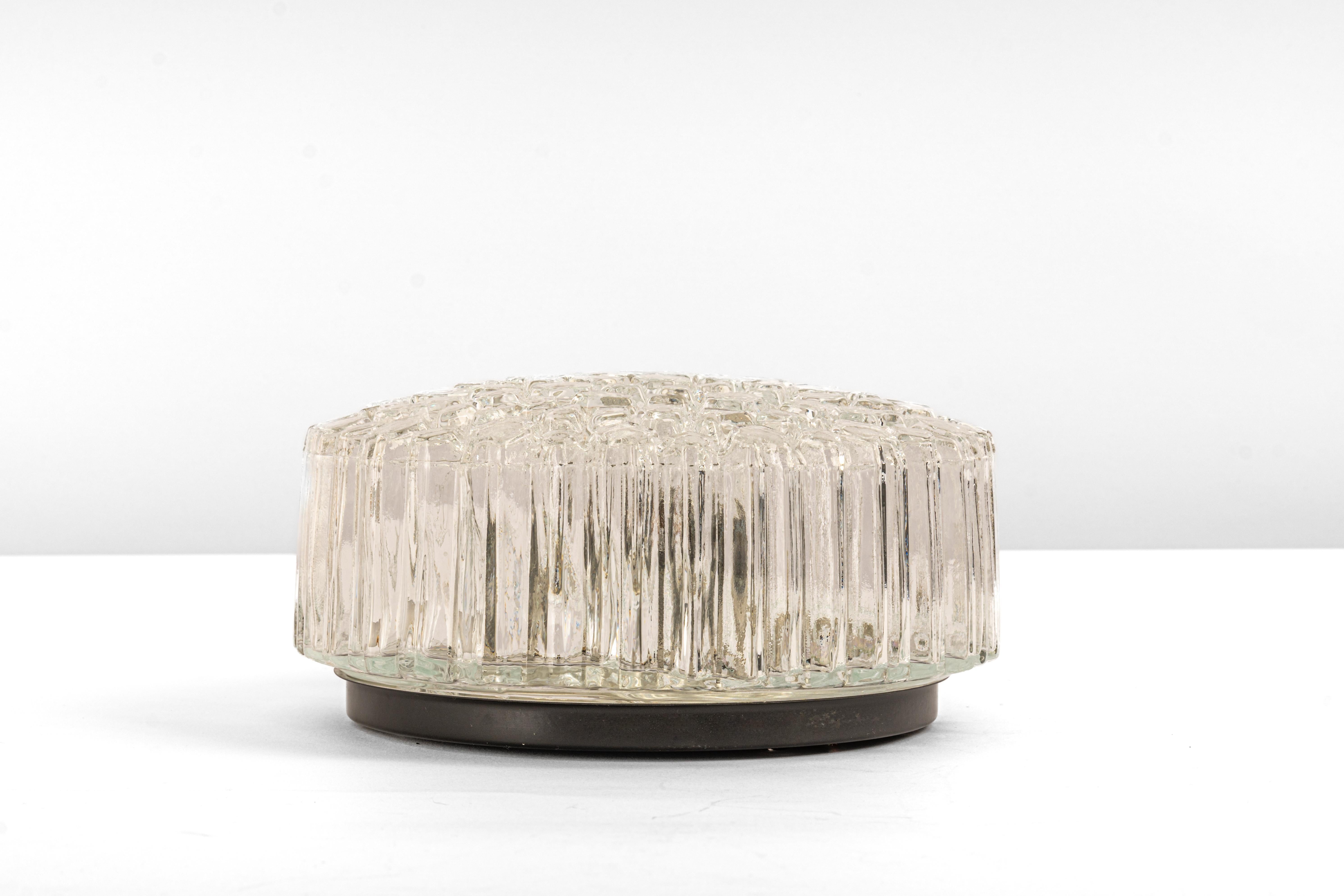 Mid-Century Modern 1 of 4 Petite Round Glass Flush Mount by Limburg, Germany, 1970s For Sale