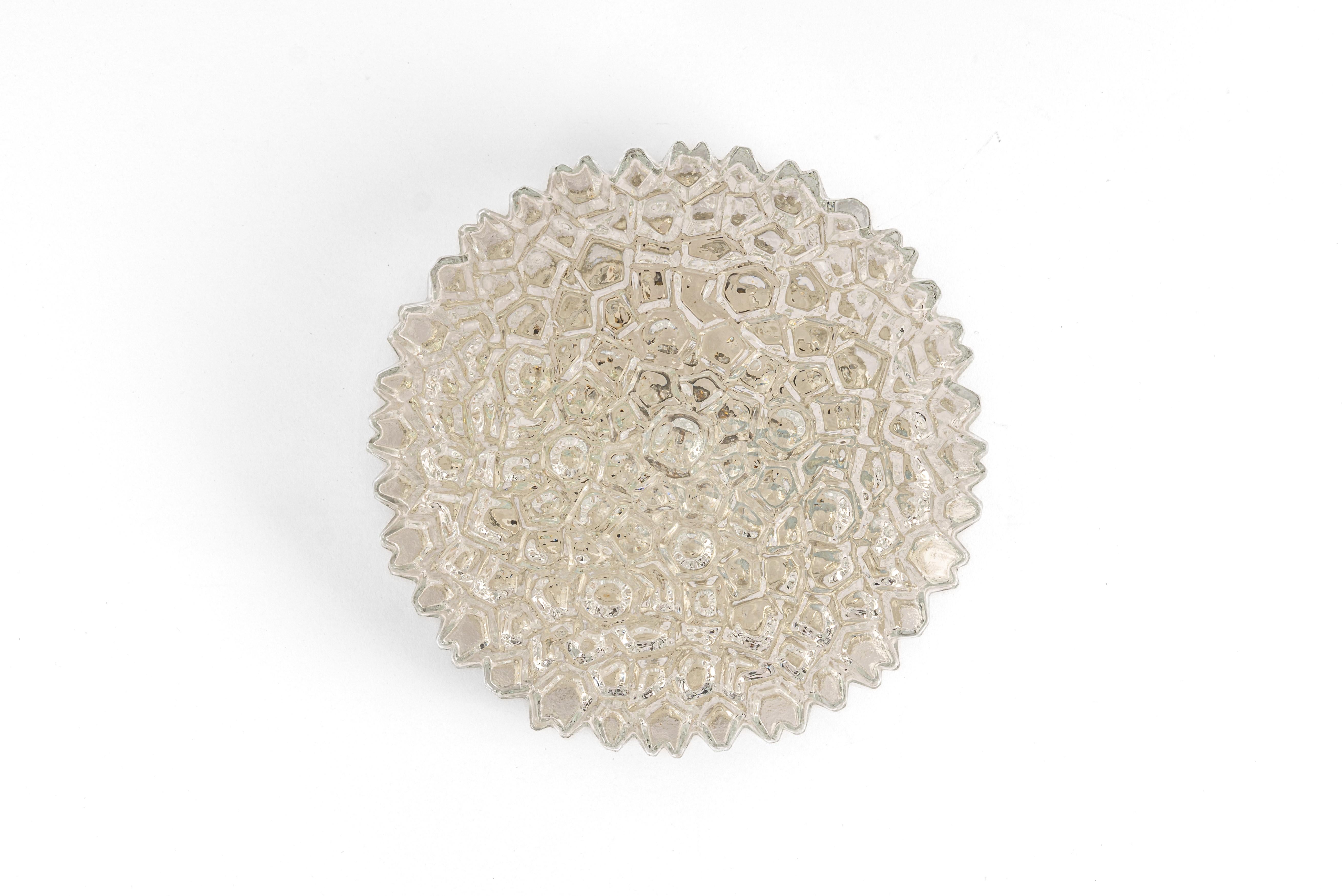 1 of 4 Petite Round Glass Flush Mount by Limburg, Germany, 1970s For Sale 1