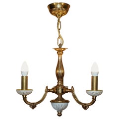 1 OF 4 RECCAGNI MADE IN ITALY BRASS & FROSTED GLASS 3 CANDLE LiGHT CHANDELIER