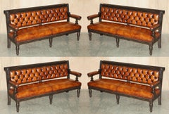 1 OF 4 RESTORED ANTIQUE ViCTORIAN CHESTERFIELD LEATHER SNOOKER HALL PUB BENCHES