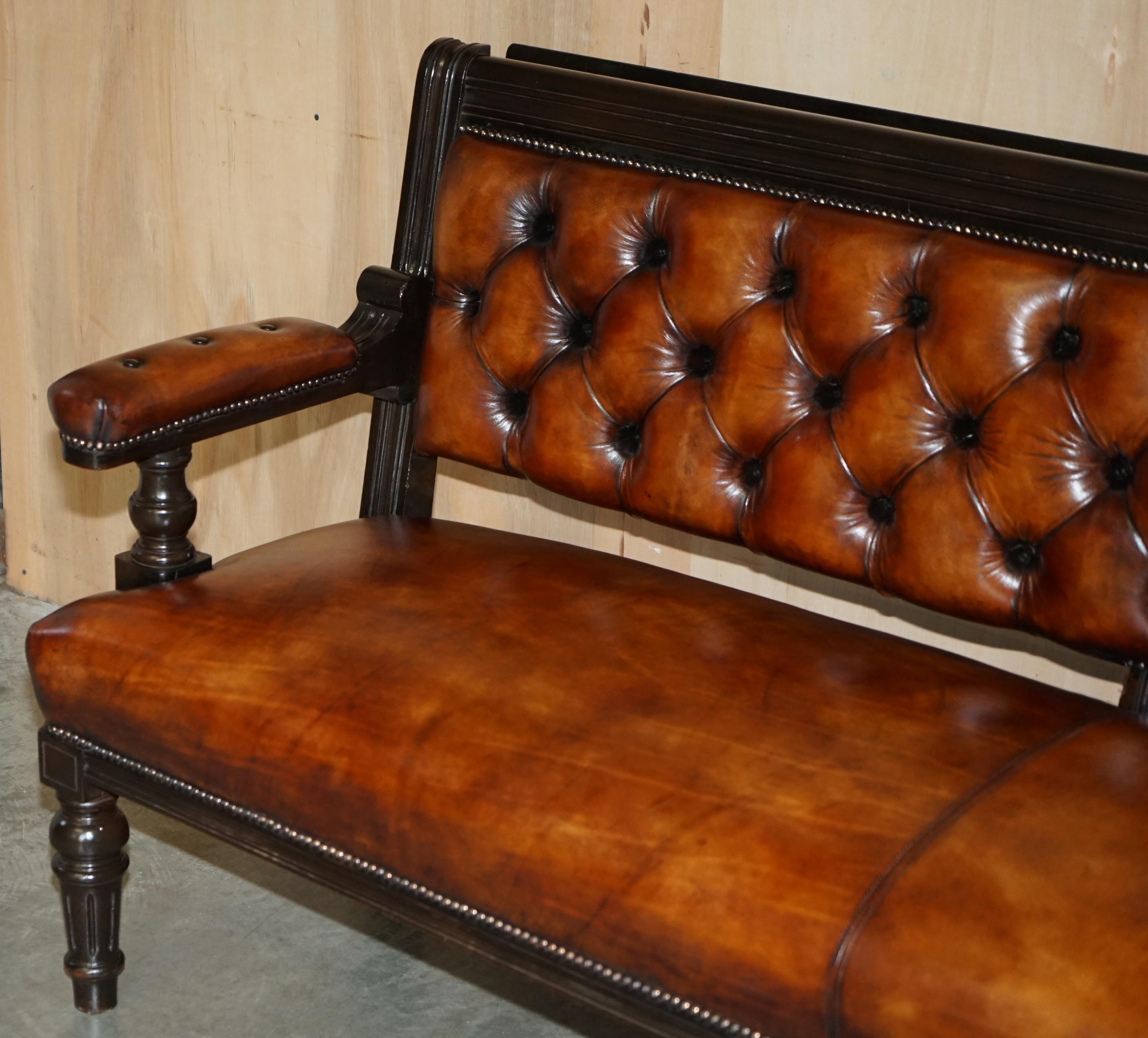 19th Century 1 OF 4 RESTORED ANTIQUE ViCTORIAN CHESTERFIELD LEATHER SNOOKER HALL PUB BENCHES For Sale