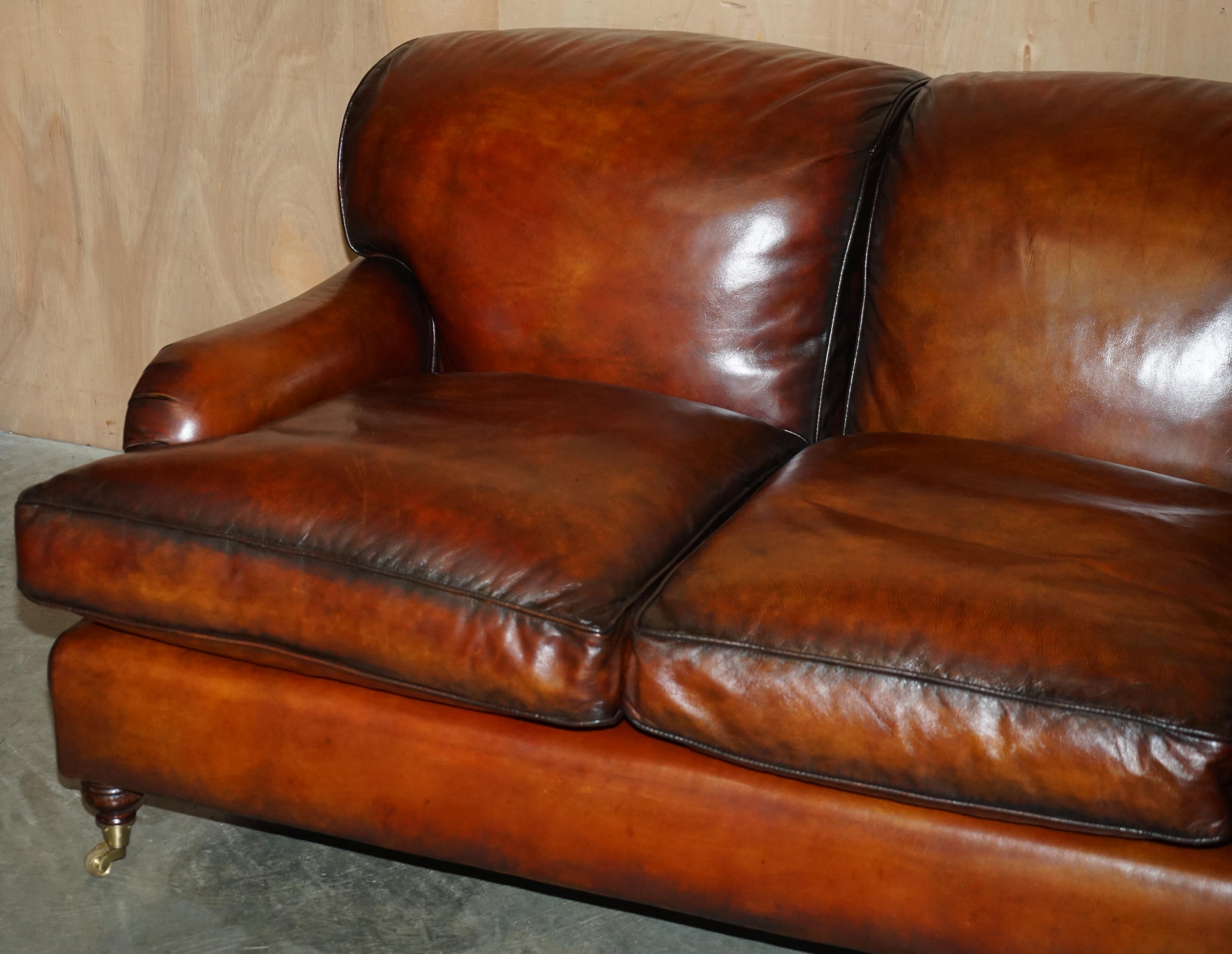 1 von 4 RESTORED HANDDYED BROWN LEATHER HOWARDS & SON Style SOFA PART OF SUiTE (Viktorianisch) im Angebot