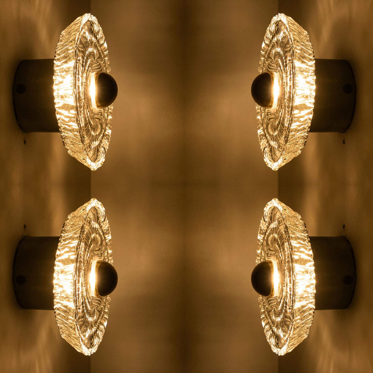 1 of 4 Round Gold Glass Wall Lights/Flush mounts by Peill Putzler, Germany, 1970 For Sale 4