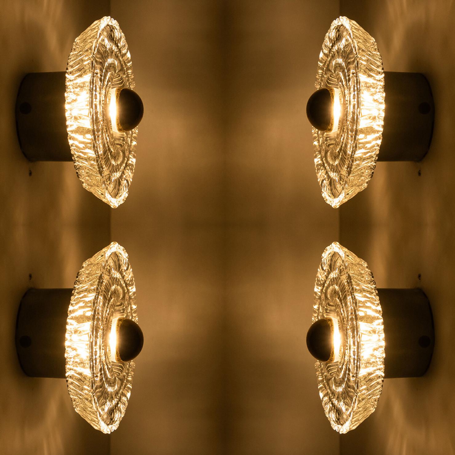 1 of 4 Round Gold Glass Wall Lights/Flush mounts by Peill Putzler, Germany, 1970 For Sale 5