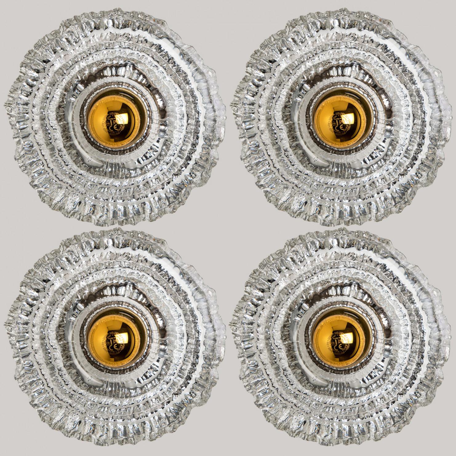 Mid-Century Modern 1 of 4 Round Gold Glass Wall Lights/Flush mounts by Peill Putzler, Germany, 1970 For Sale