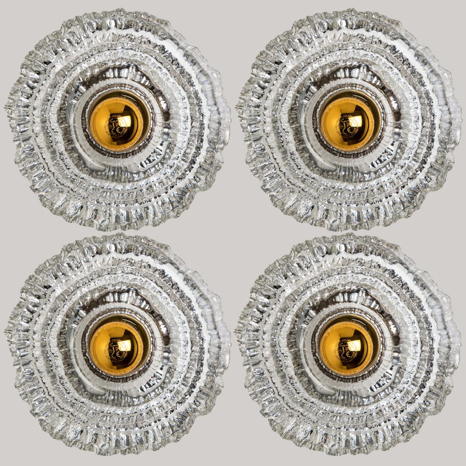 Other 1 of 4 Round Gold Glass Wall Lights/Flush mounts by Peill Putzler, Germany, 1970 For Sale