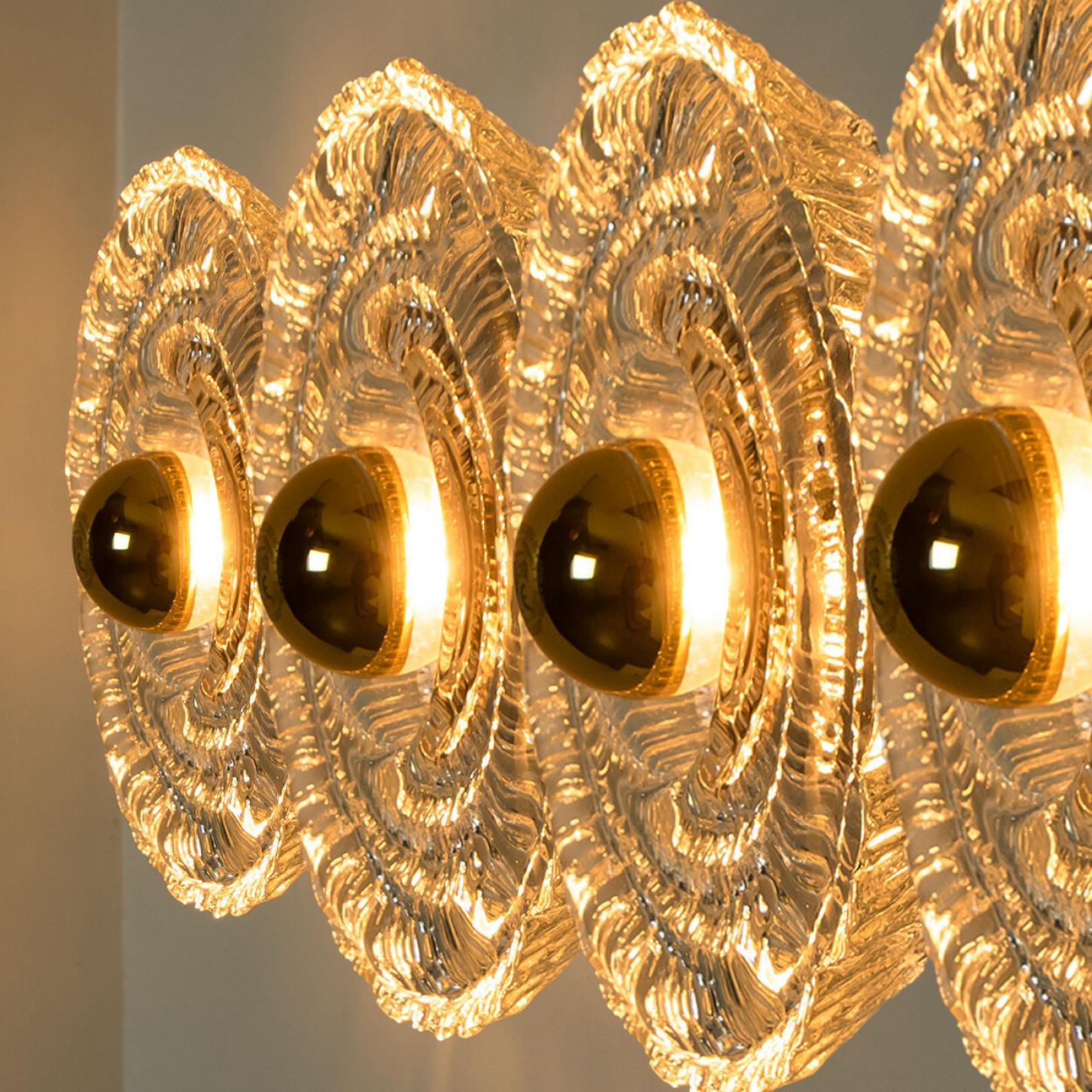 Late 20th Century 1 of 4 Round Gold Glass Wall Lights/Flush mounts by Peill Putzler, Germany, 1970 For Sale