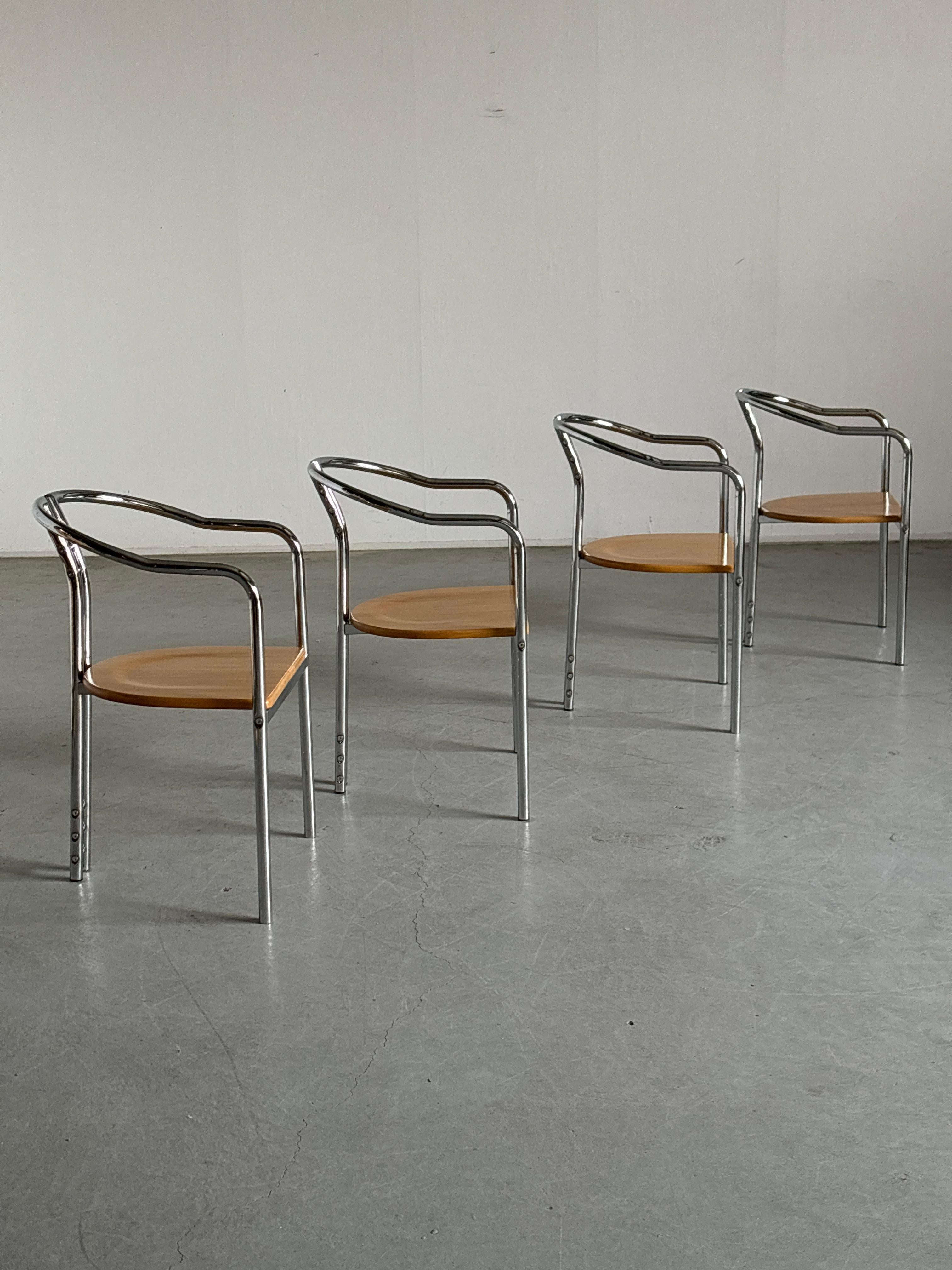 1 of 4 Sculptural Postmodern Armchairs in Beechwood and Tubular Steel, Italy 80s 4