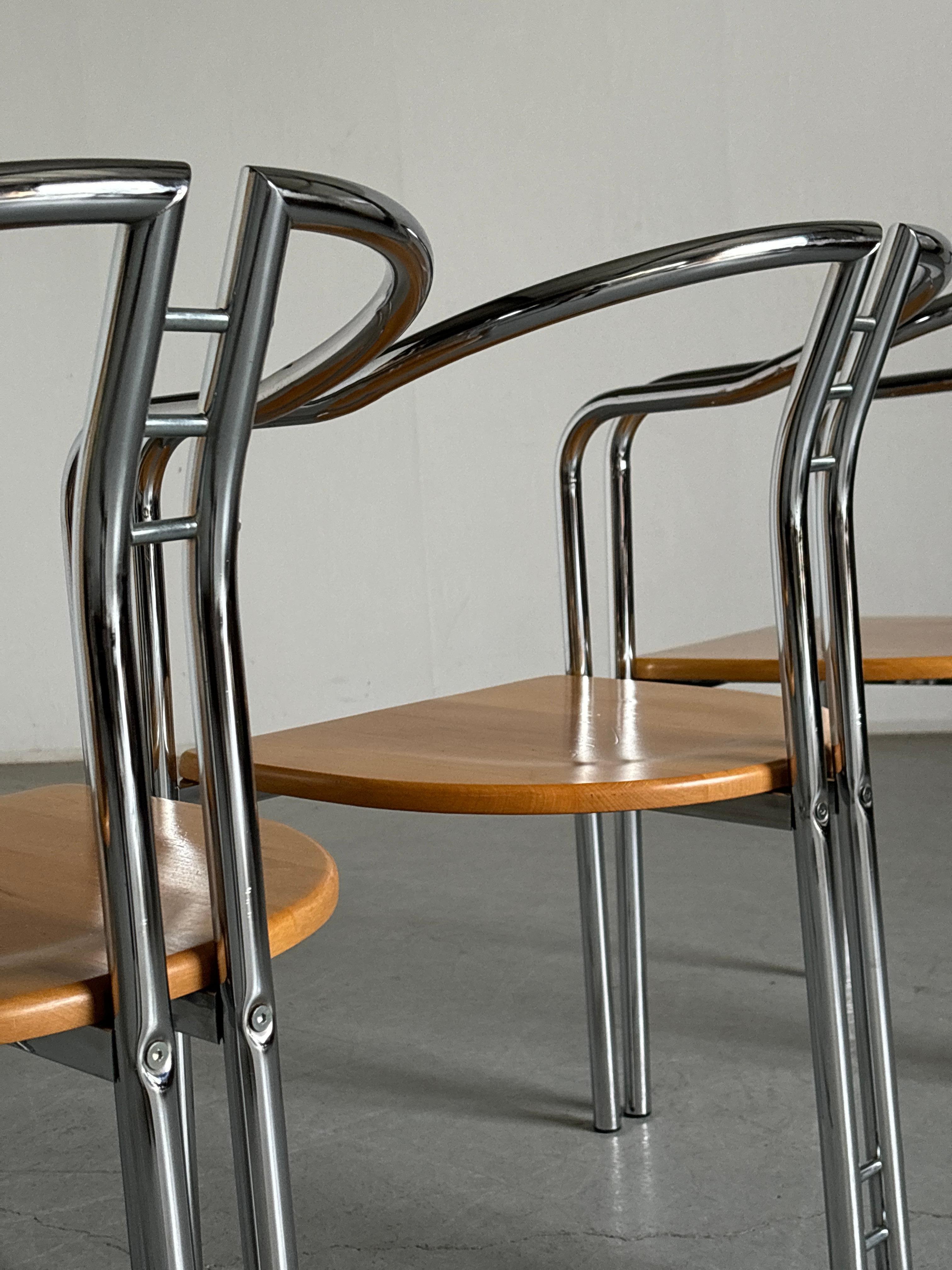 1 of 4 Sculptural Postmodern Armchairs in Beechwood and Tubular Steel, Italy 80s 1