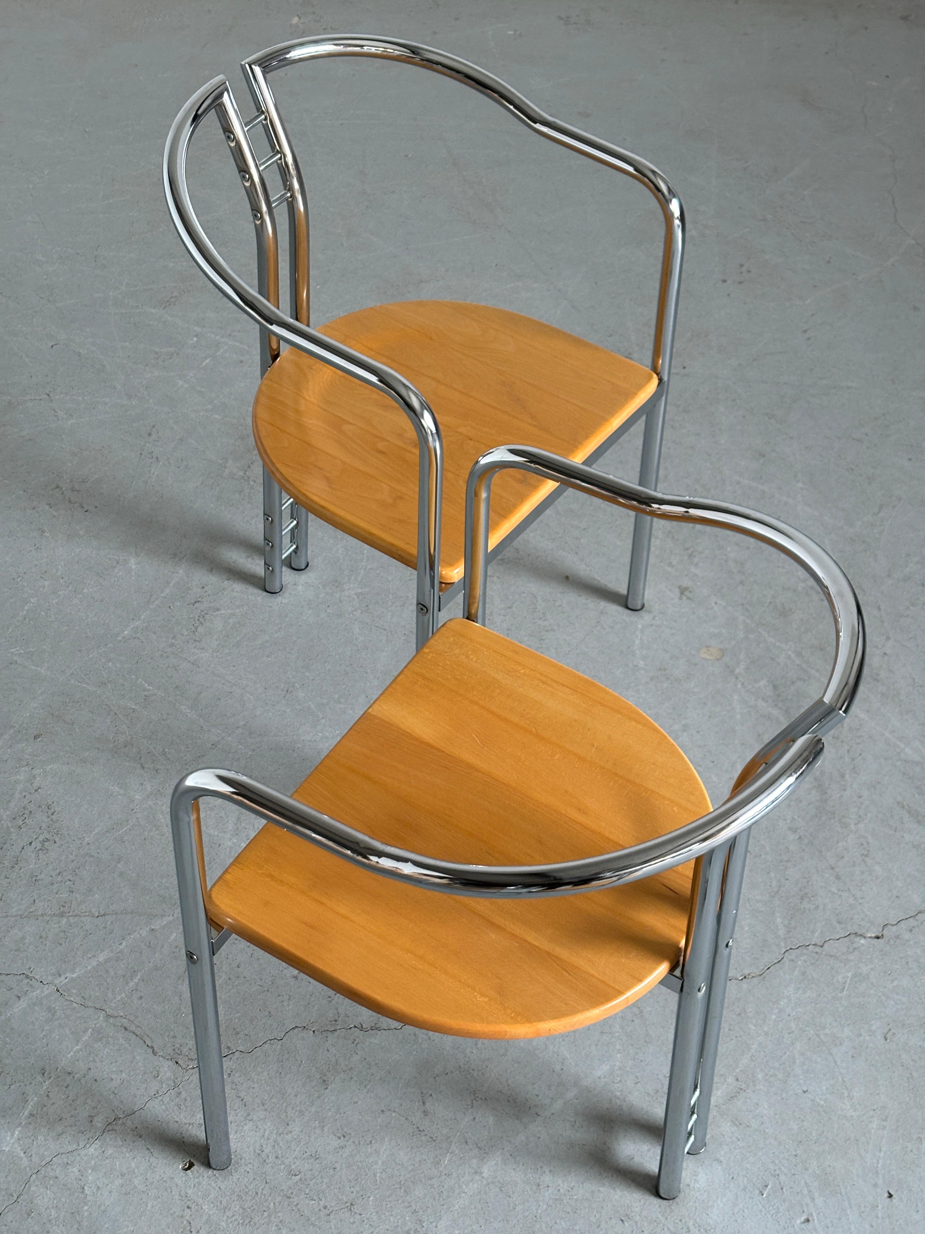 1 of 4 Sculptural Postmodern Armchairs in Beechwood and Tubular Steel, Italy 80s 3