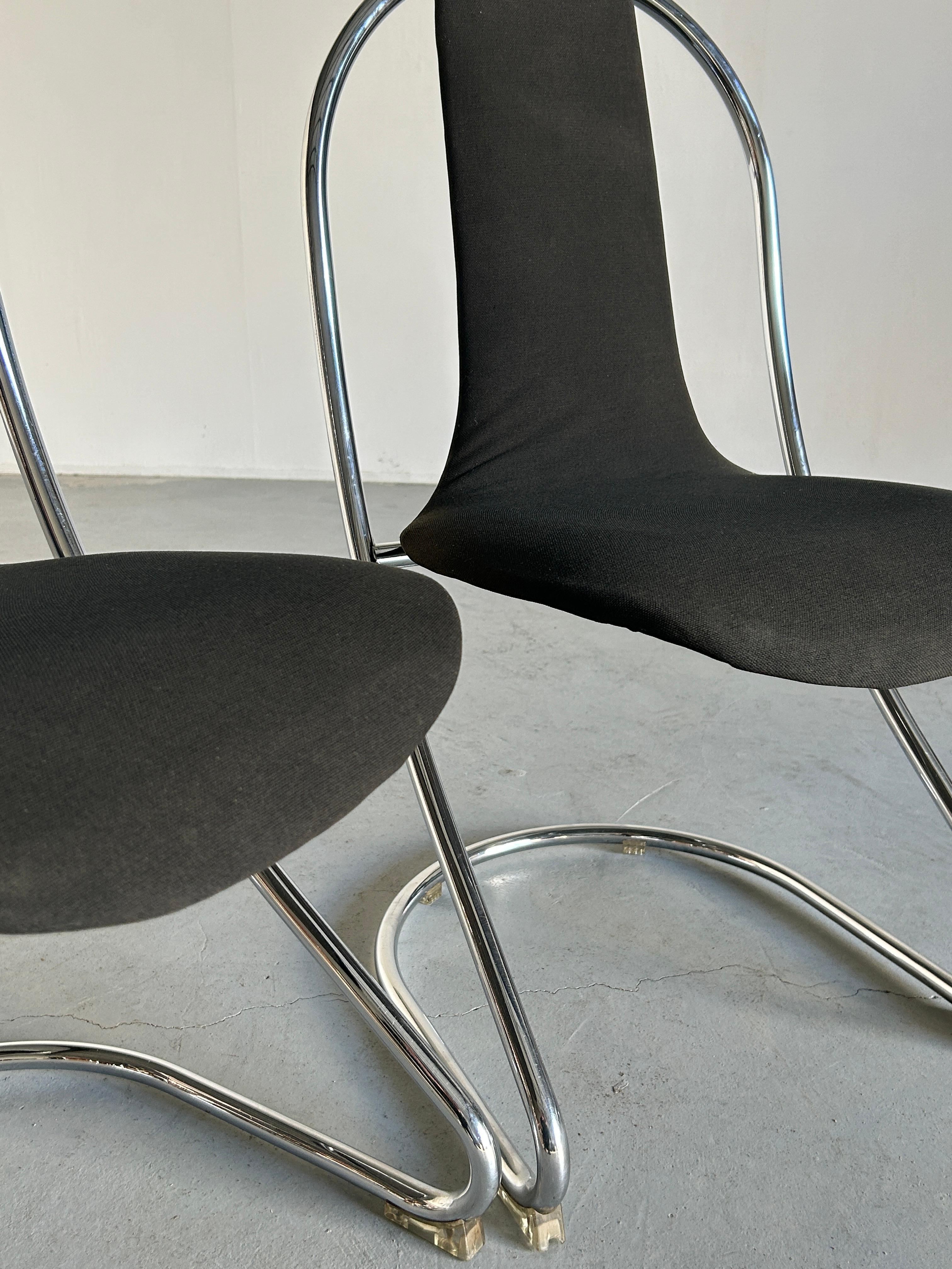 1 of 4 Space Age Cantilever Chairs in Style of Willy Rizzo for Cidue, 80s Italy For Sale 13