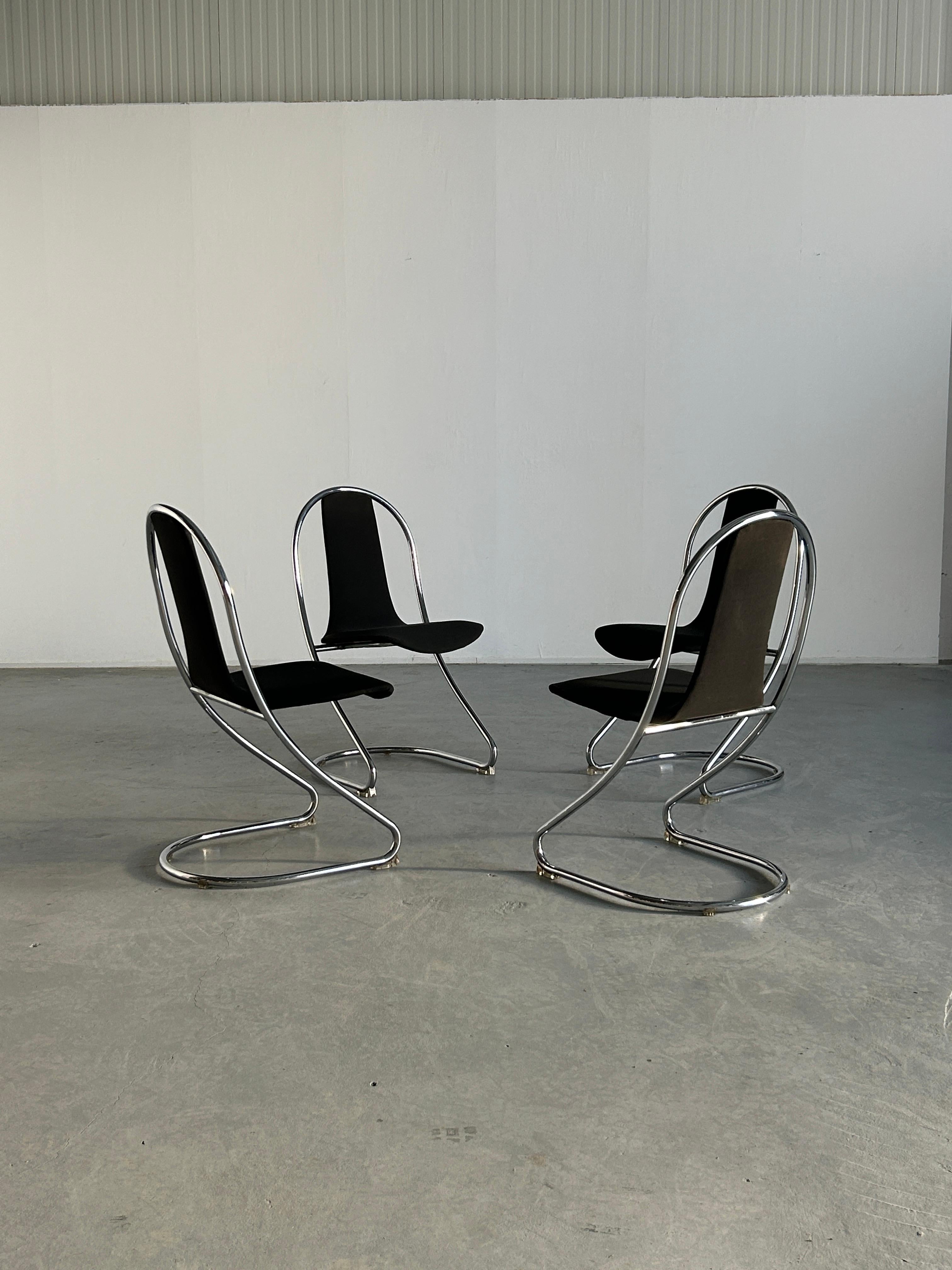 Steel 1 of 4 Space Age Cantilever Chairs in Style of Willy Rizzo for Cidue, 80s Italy For Sale