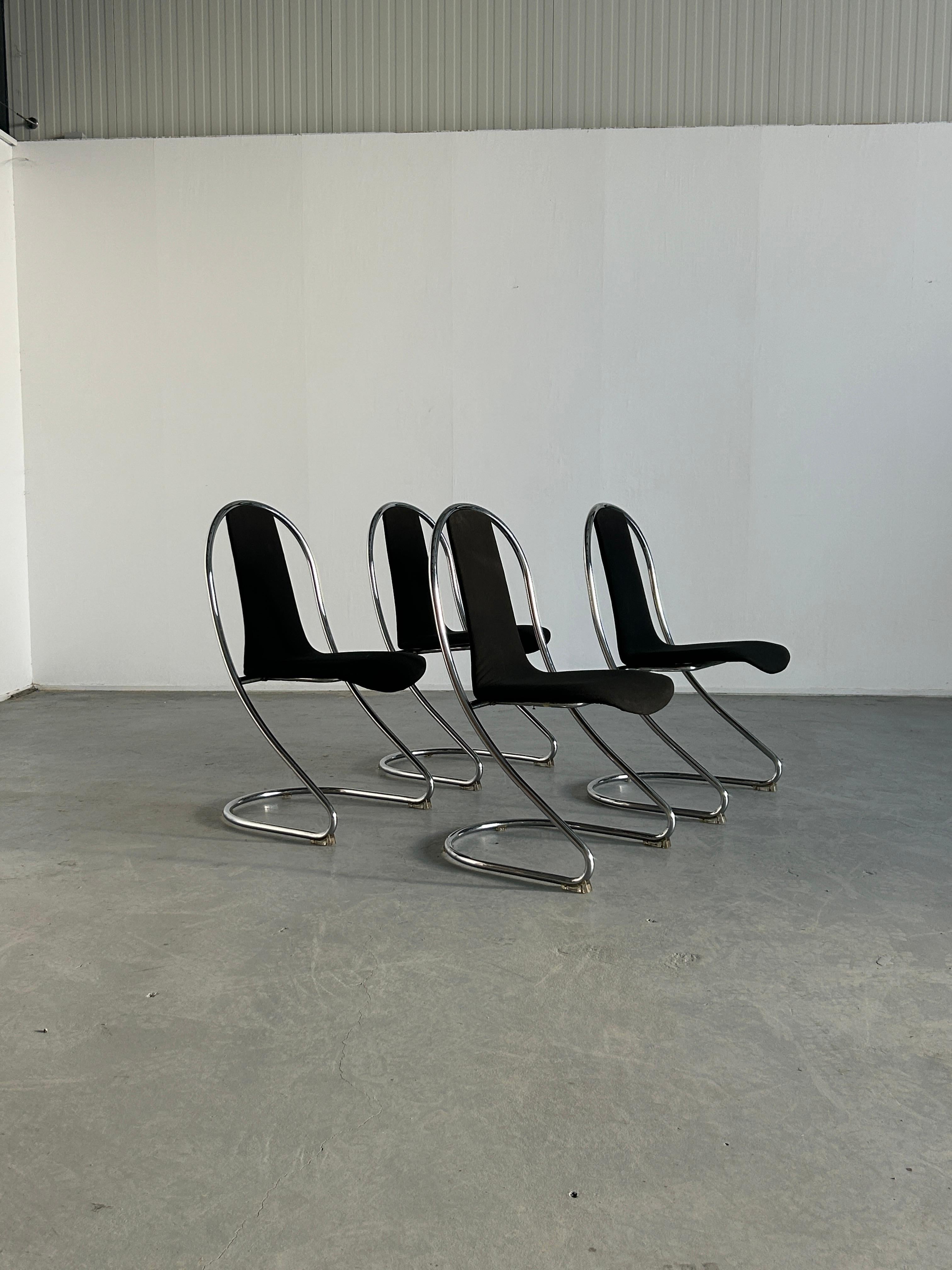 1 of 4 Space Age Cantilever Chairs in Style of Willy Rizzo for Cidue, 80s Italy For Sale 1