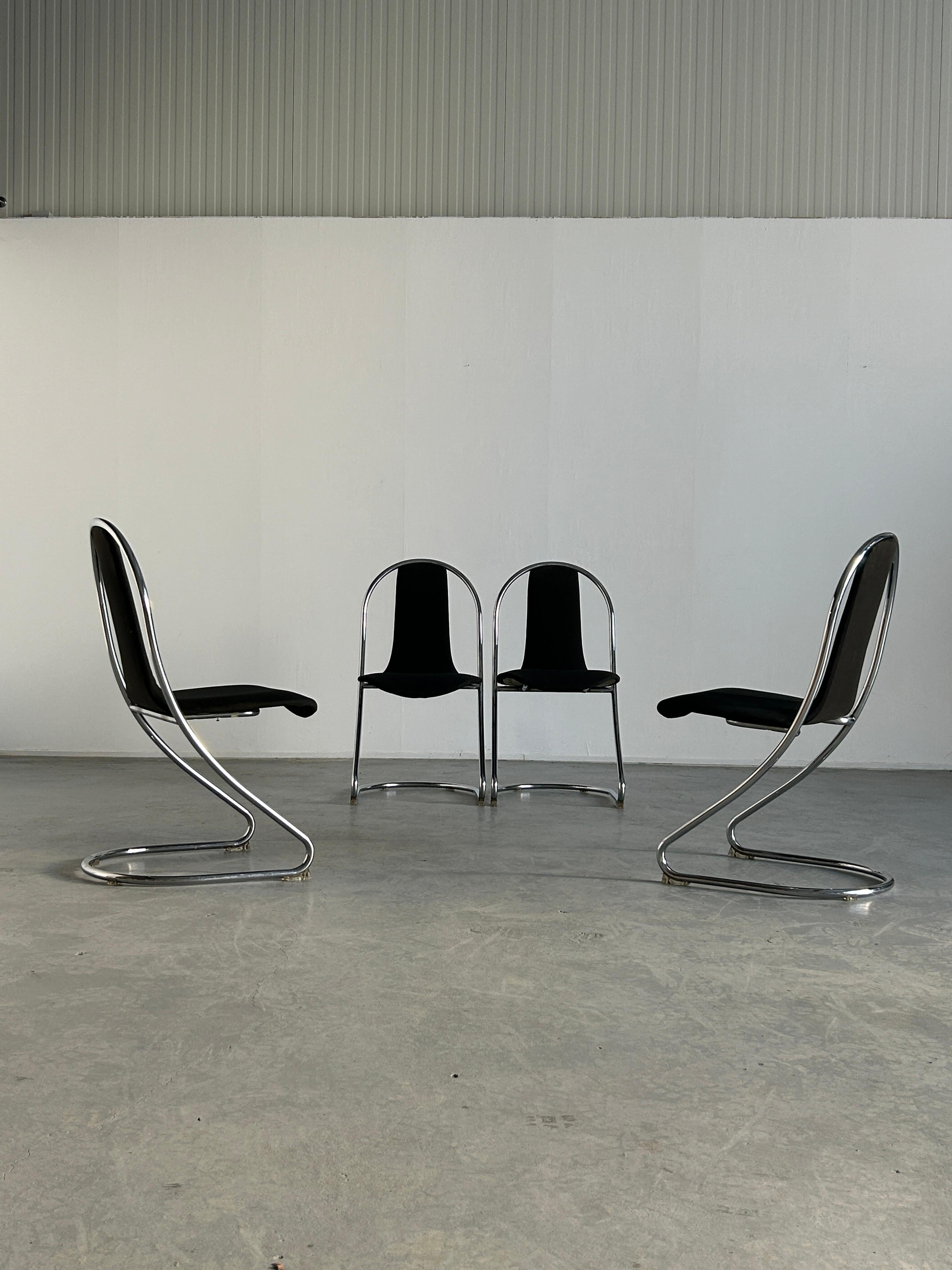1 of 4 Space Age Cantilever Chairs in Style of Willy Rizzo for Cidue, 80s Italy For Sale 2