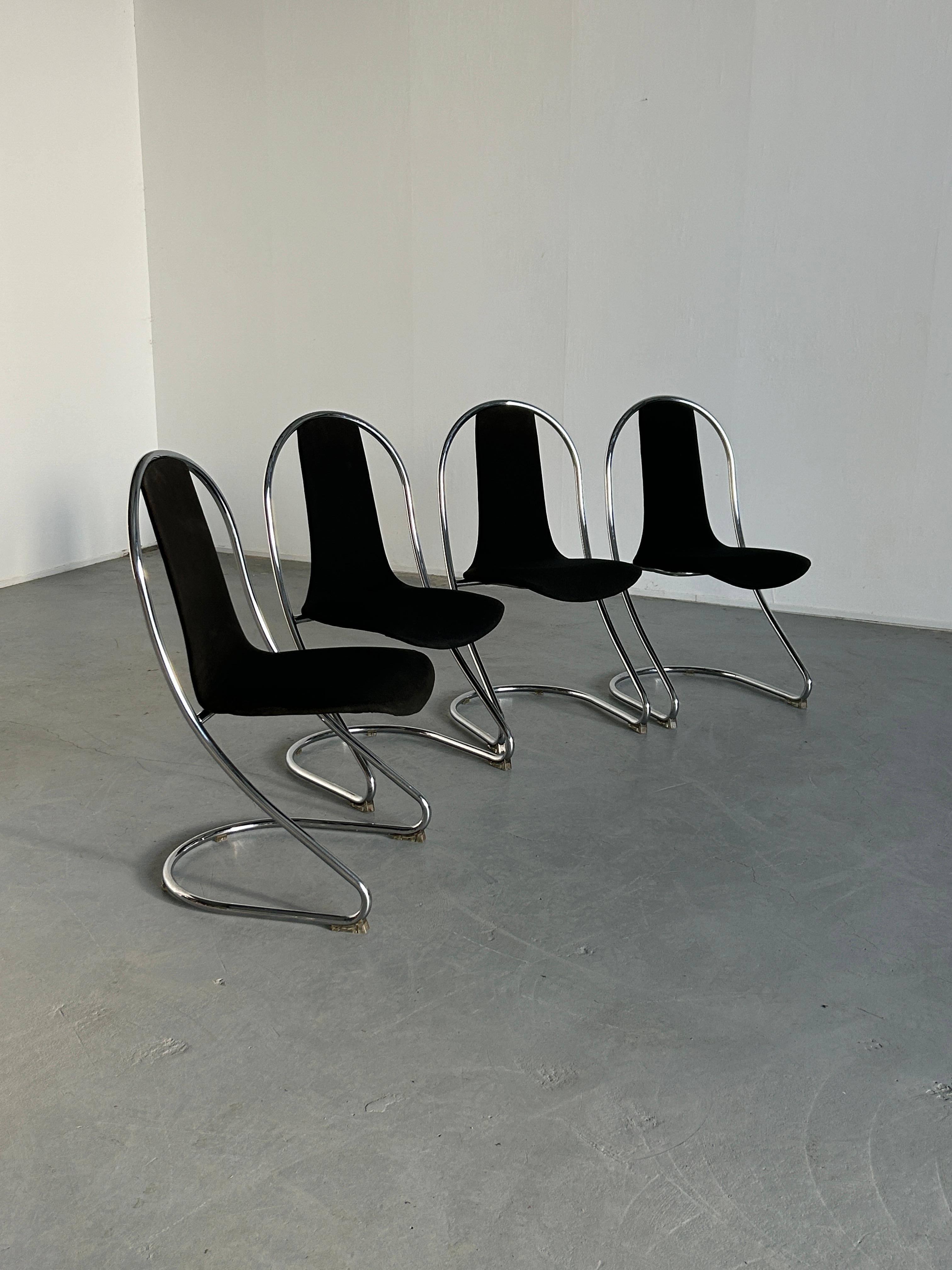 1 of 4 Space Age Cantilever Chairs in Style of Willy Rizzo for Cidue, 80s Italy For Sale 3