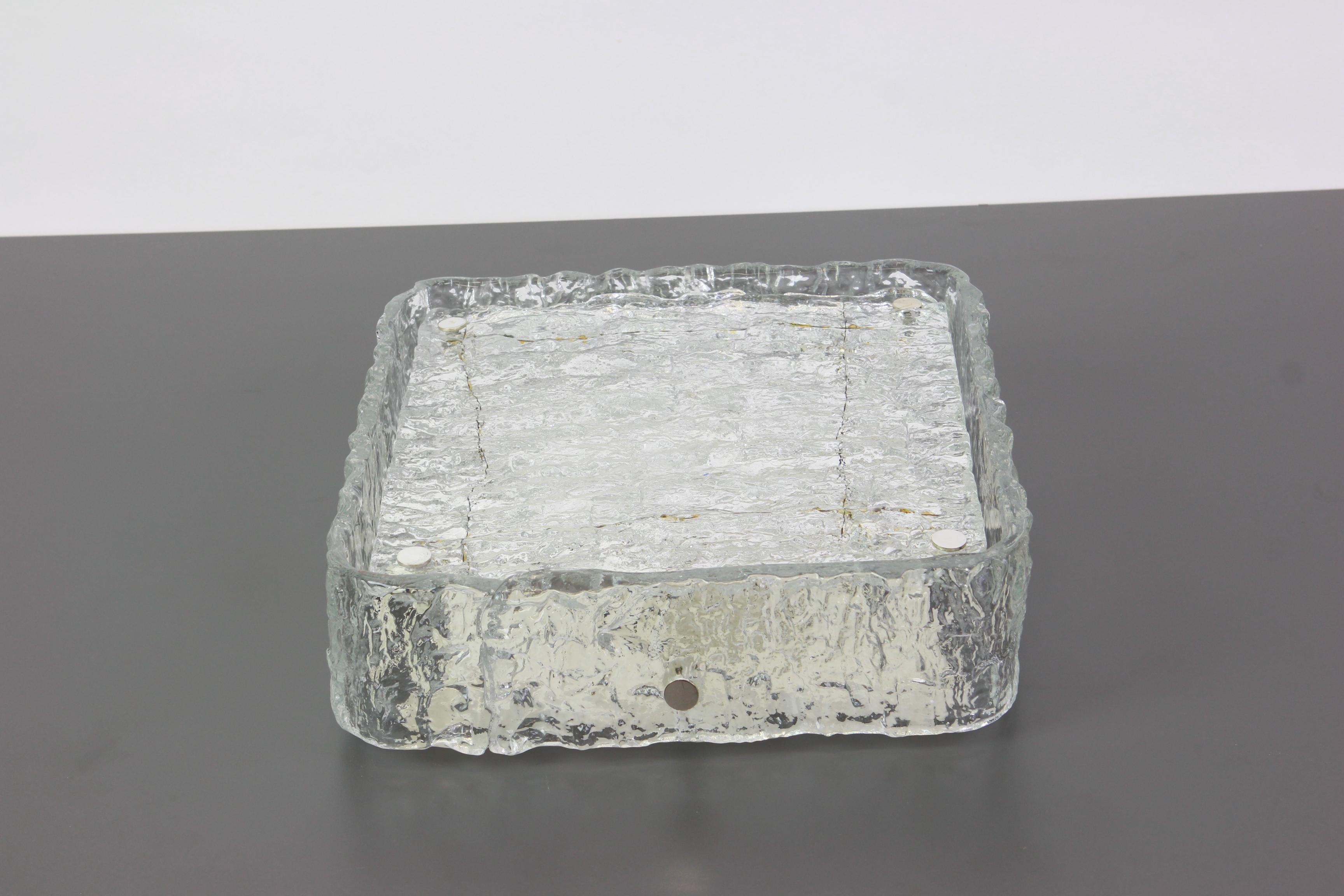 Mid-Century Modern 1 of 4 Square Murano Ice Glass Flushmount, Kaiser, Germany, 1970s