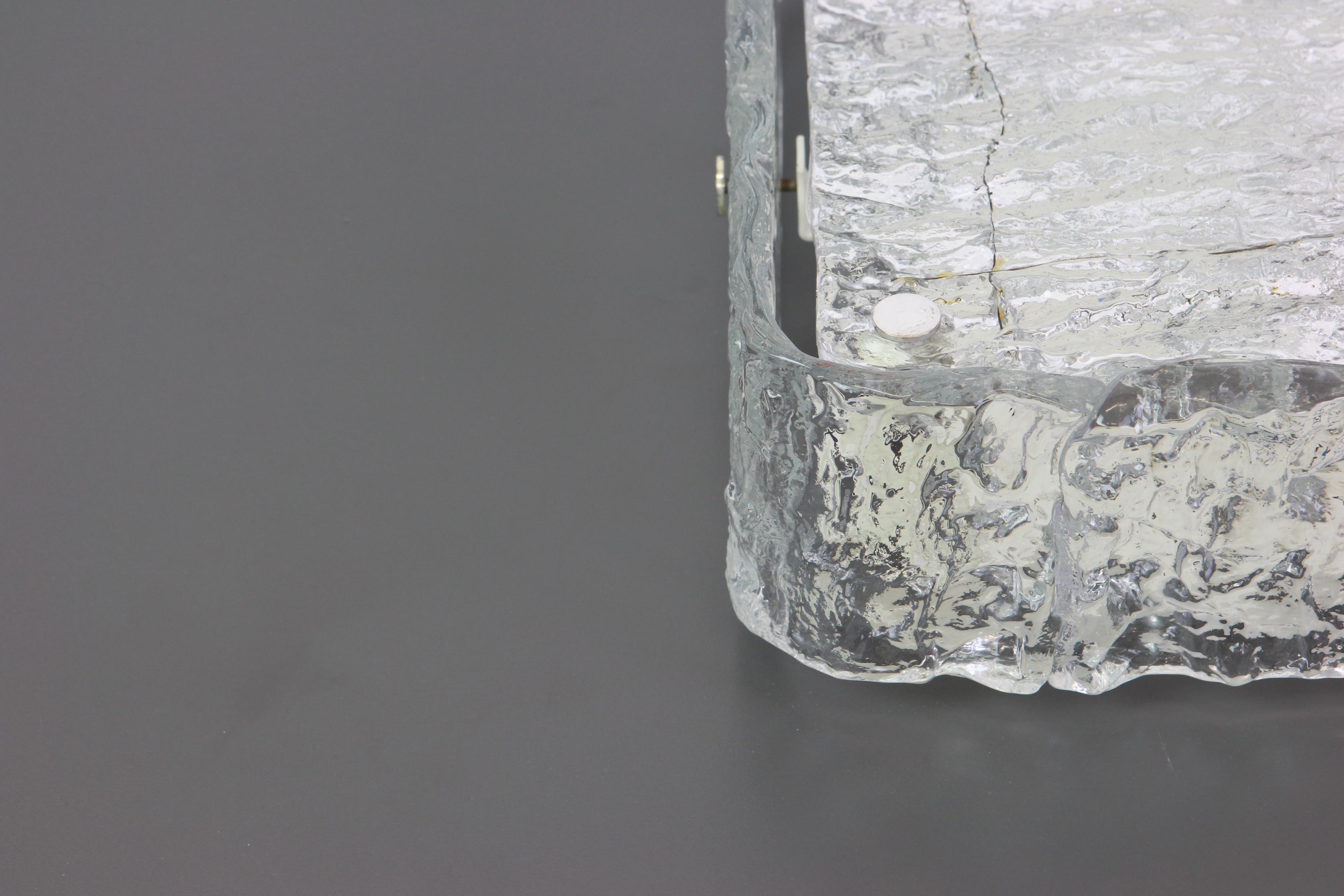 Murano Glass 1 of 4 Square Murano Ice Glass Flushmount, Kaiser, Germany, 1970s
