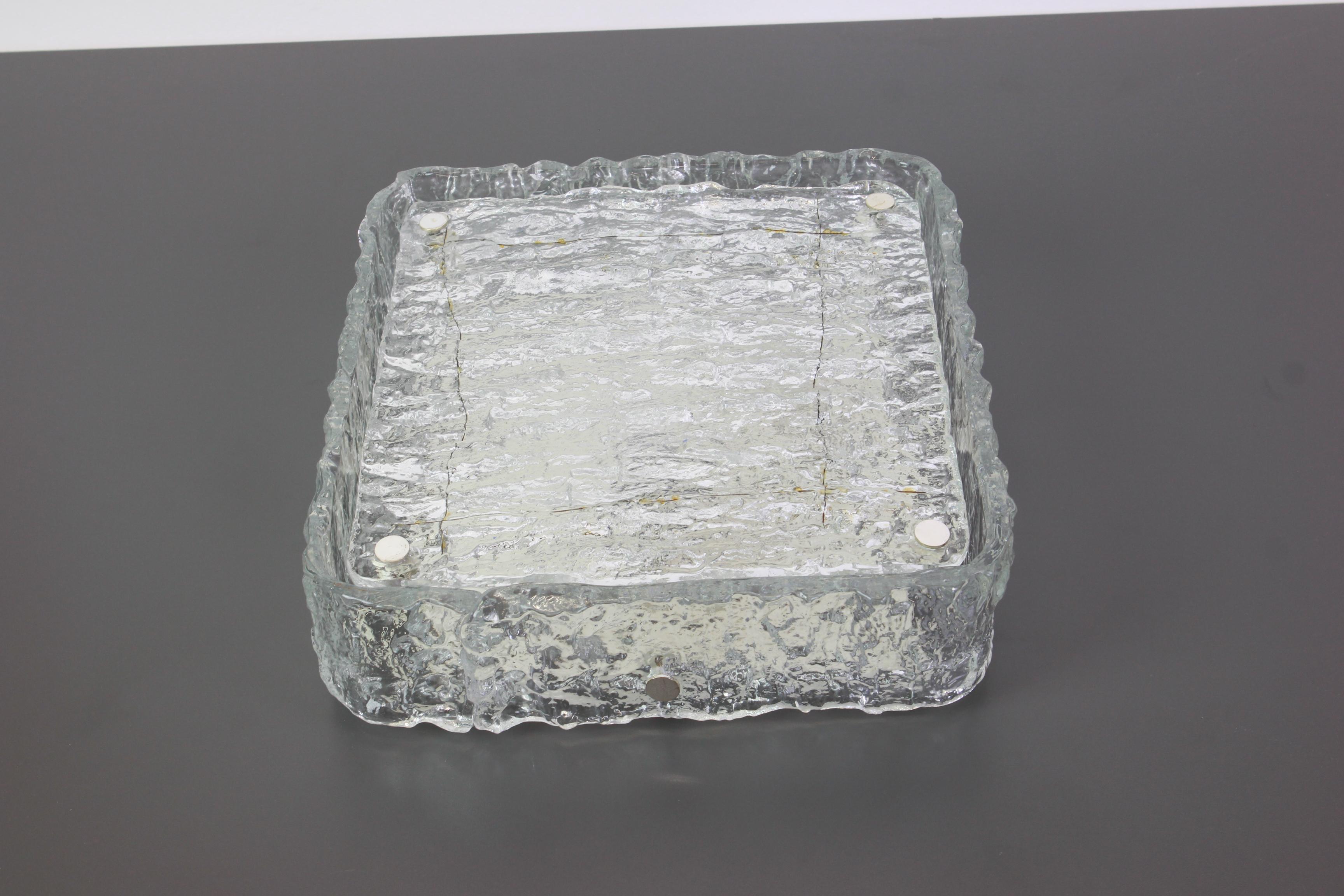 Set of 3 Square Murano Ice Glass Flushmount, Kaiser, Germany, 1970s In Good Condition In Aachen, NRW