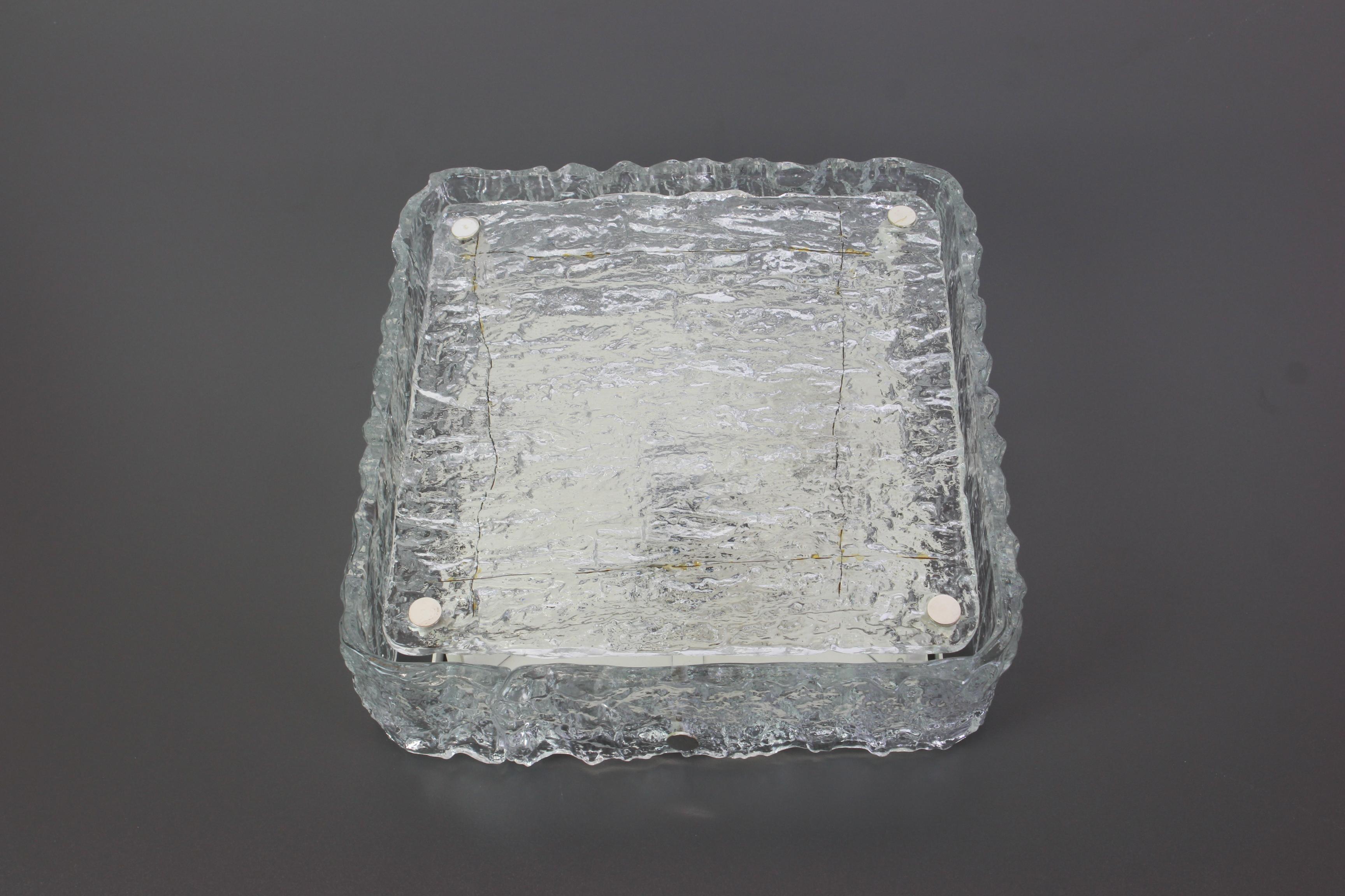 Late 20th Century Set of 3 Square Murano Ice Glass Flushmount, Kaiser, Germany, 1970s
