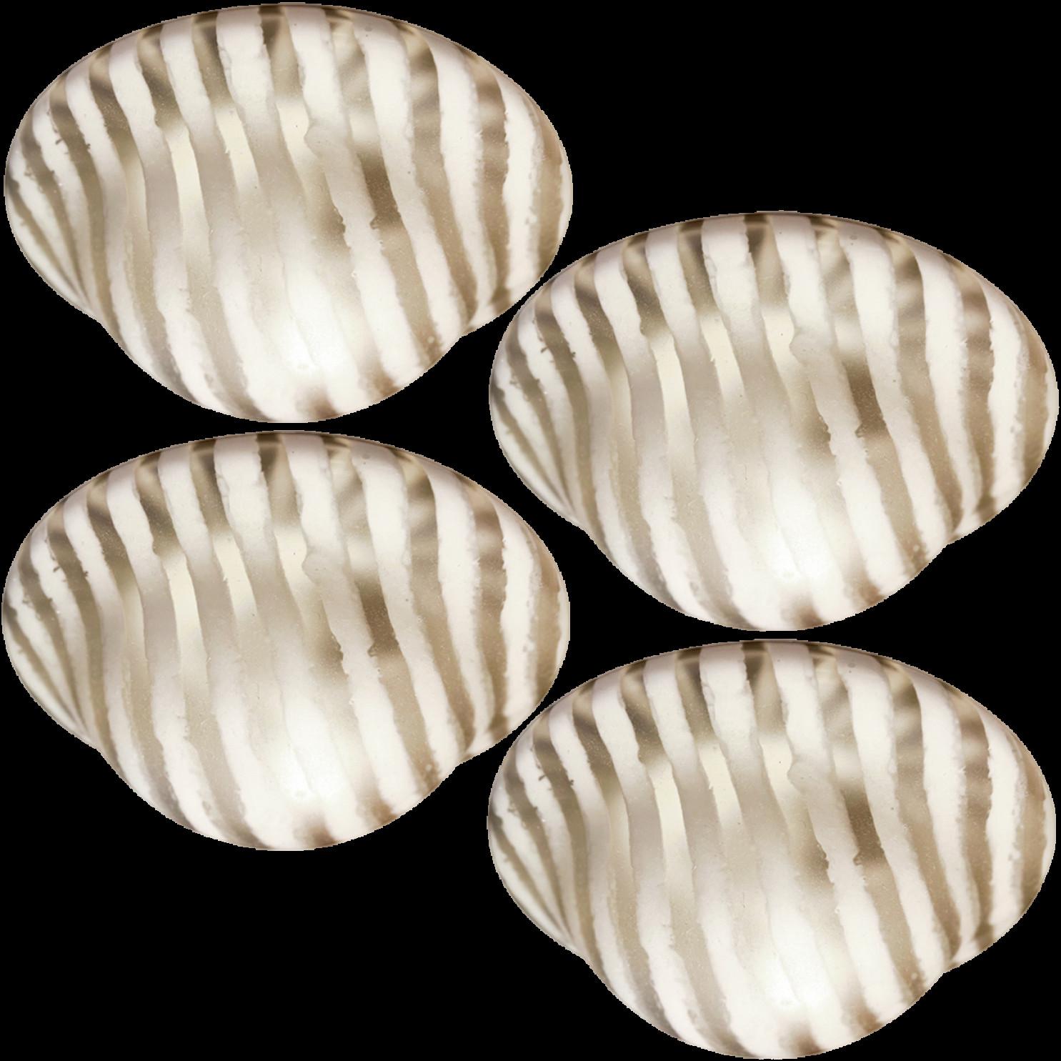 Four beautiful mid-20th century modernist flush mounts by Peill & Putzler. Made around 1970 in Germany, Europe. Featuring a large zebra-striped glass shade with clear and white stripes. The light illuminates wonderful.

The lights can also be used