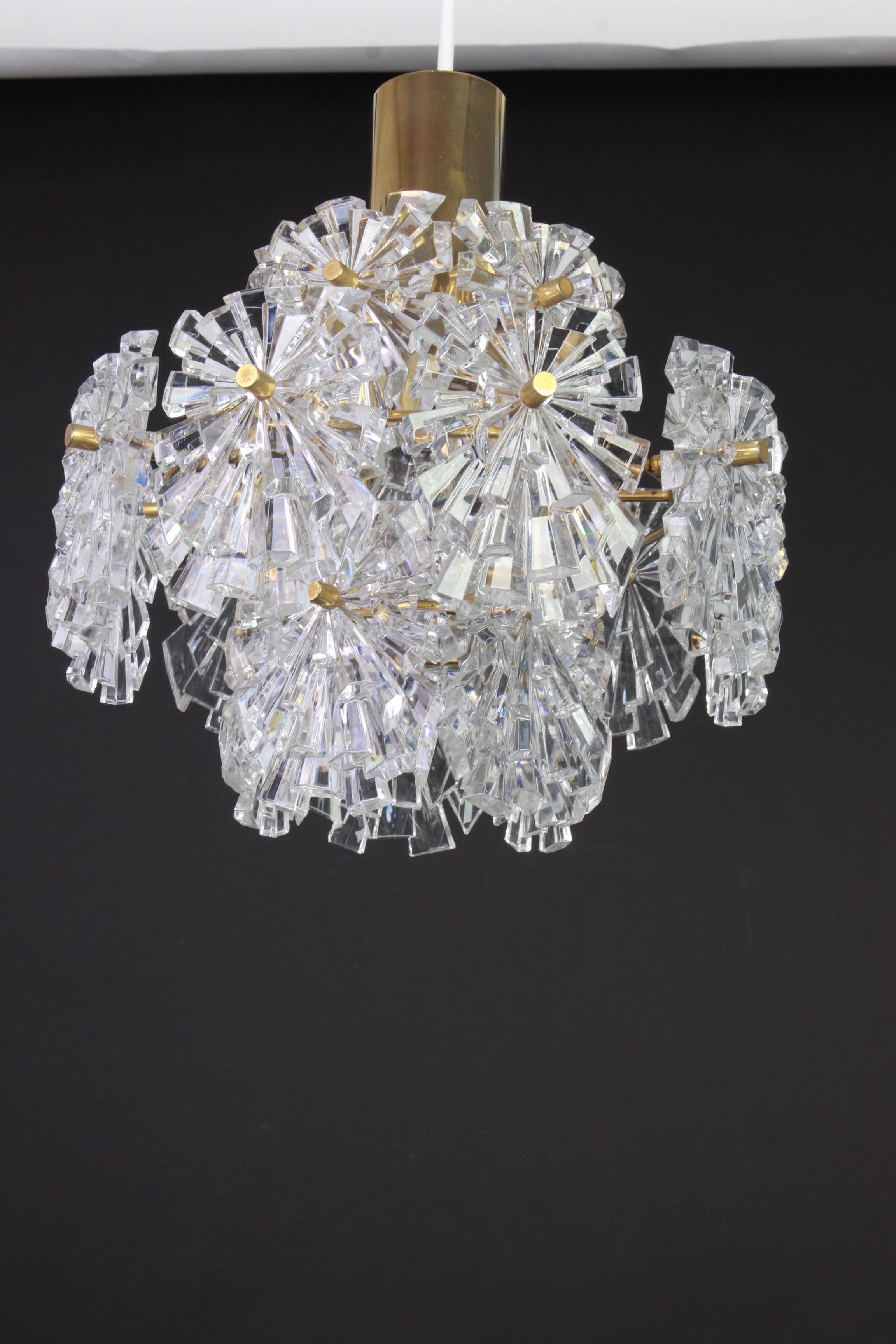 Mid-Century Modern 1 of 4 Stunning Pendants, Brass and Crystal Glass by Kinkeldey, Germany, 1970