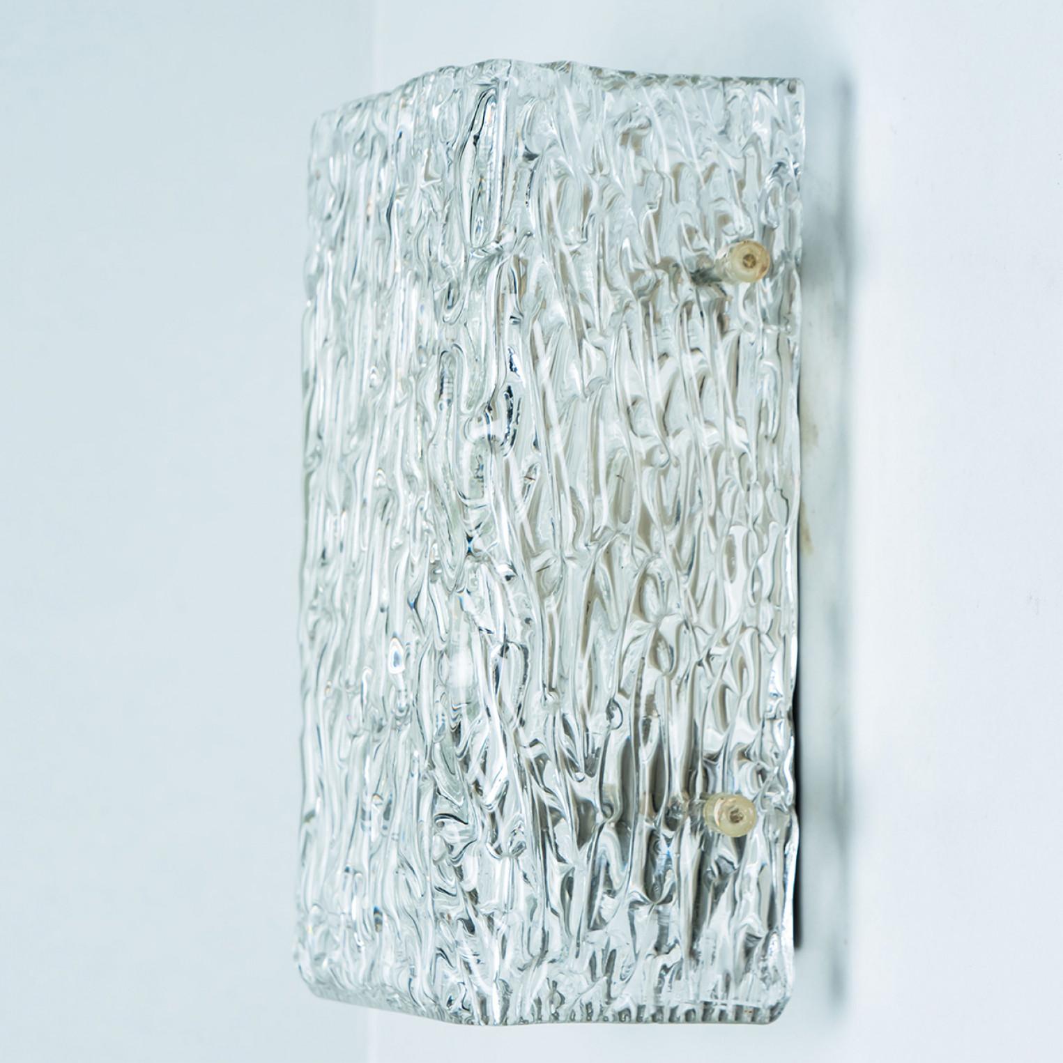1 of 4 Textured Wave Glass Wall Lights by Kalmar Leuchten, 1970s For Sale 3