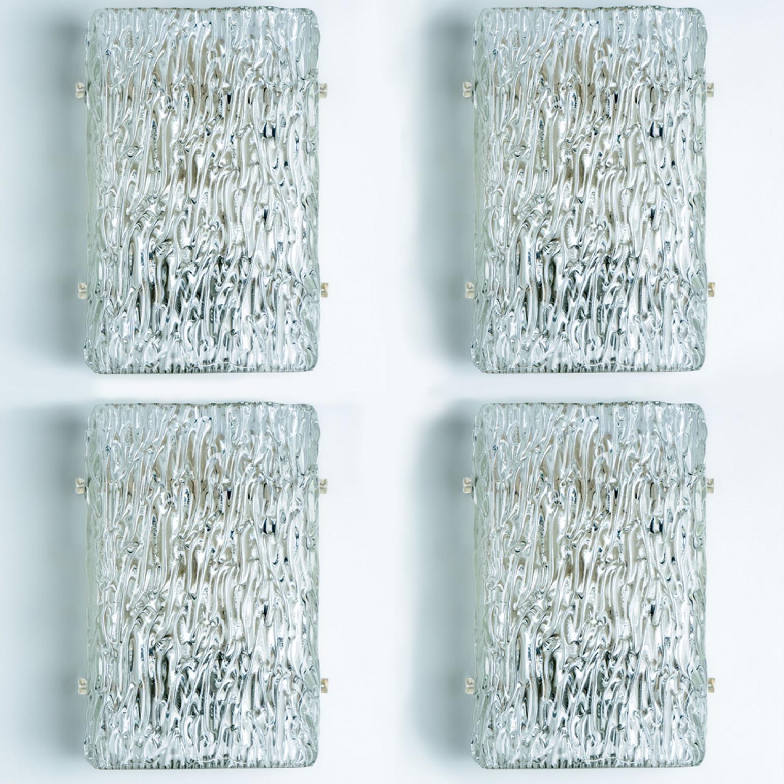 20th Century 1 of 4 Textured Wave Glass Wall Lights by Kalmar Leuchten, 1970s For Sale