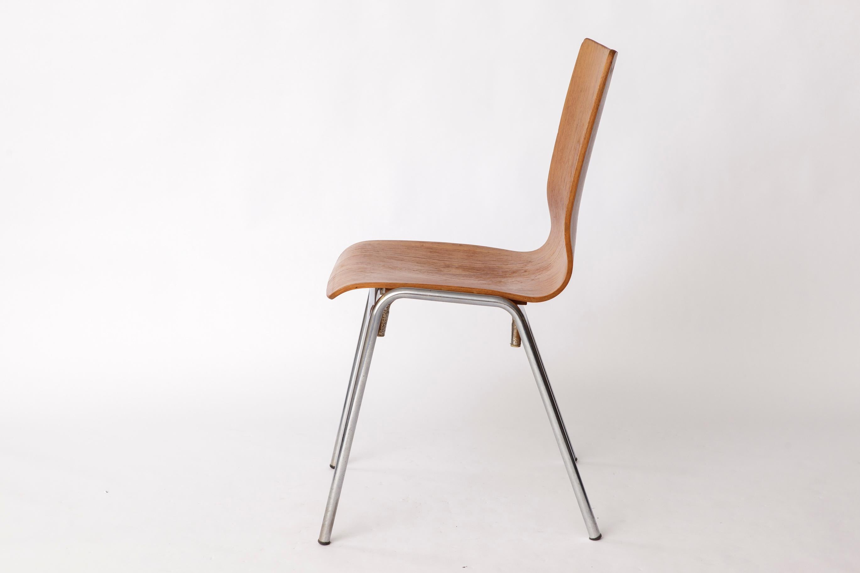 1 of 4 Vintage 1970s Teak & Metal Stacking Chair, Germany In Good Condition For Sale In Hannover, DE