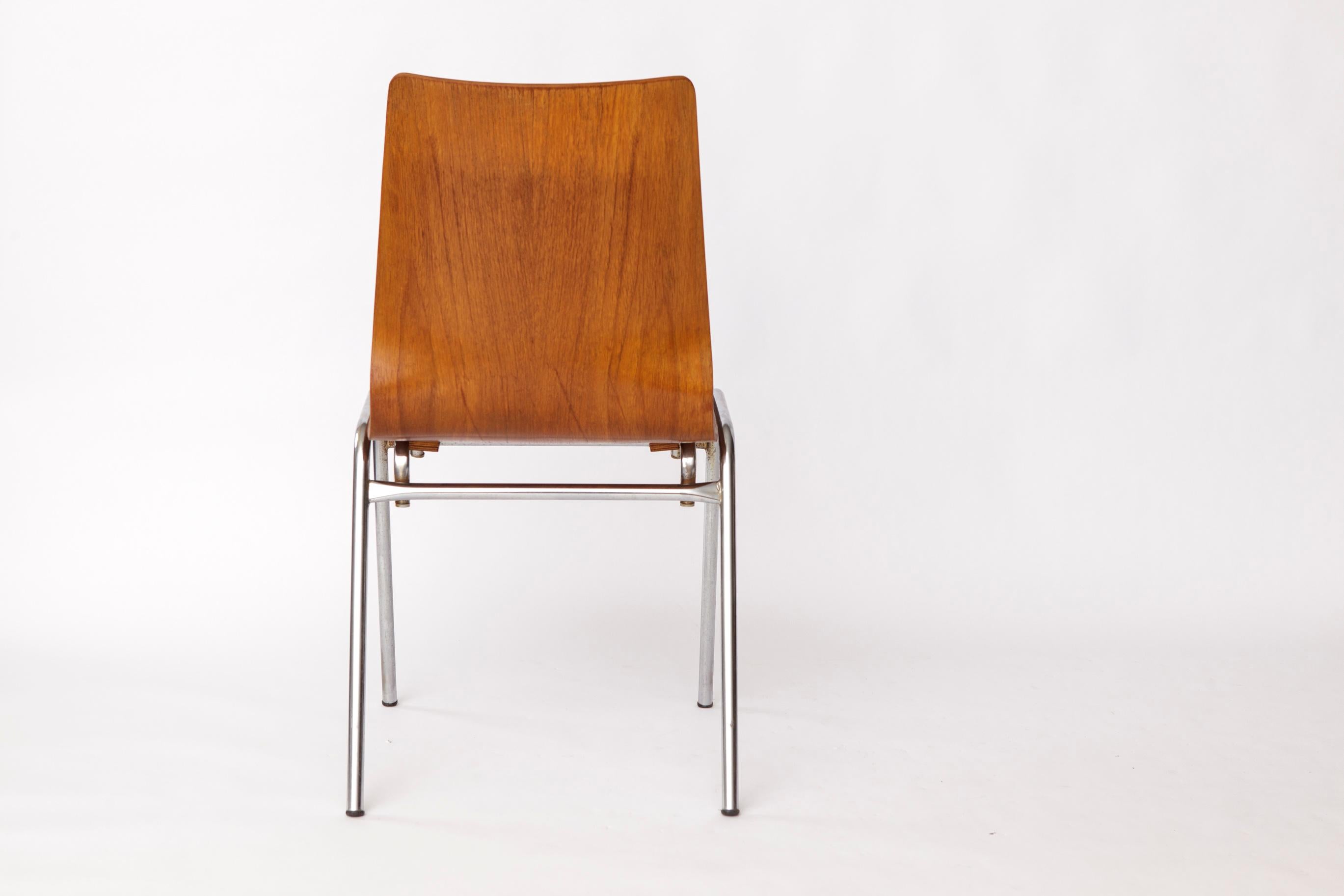 Late 20th Century 1 of 4 Vintage 1970s Teak & Metal Stacking Chair, Germany For Sale