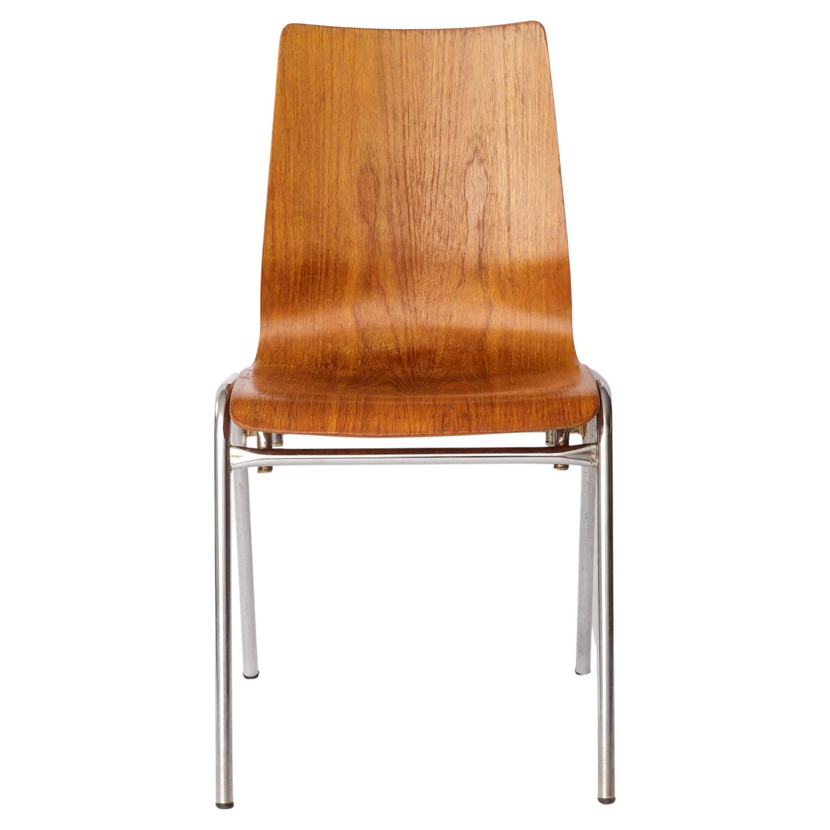 1 of 4 Vintage 1970s Teak & Metal Stacking Chair, Germany For Sale