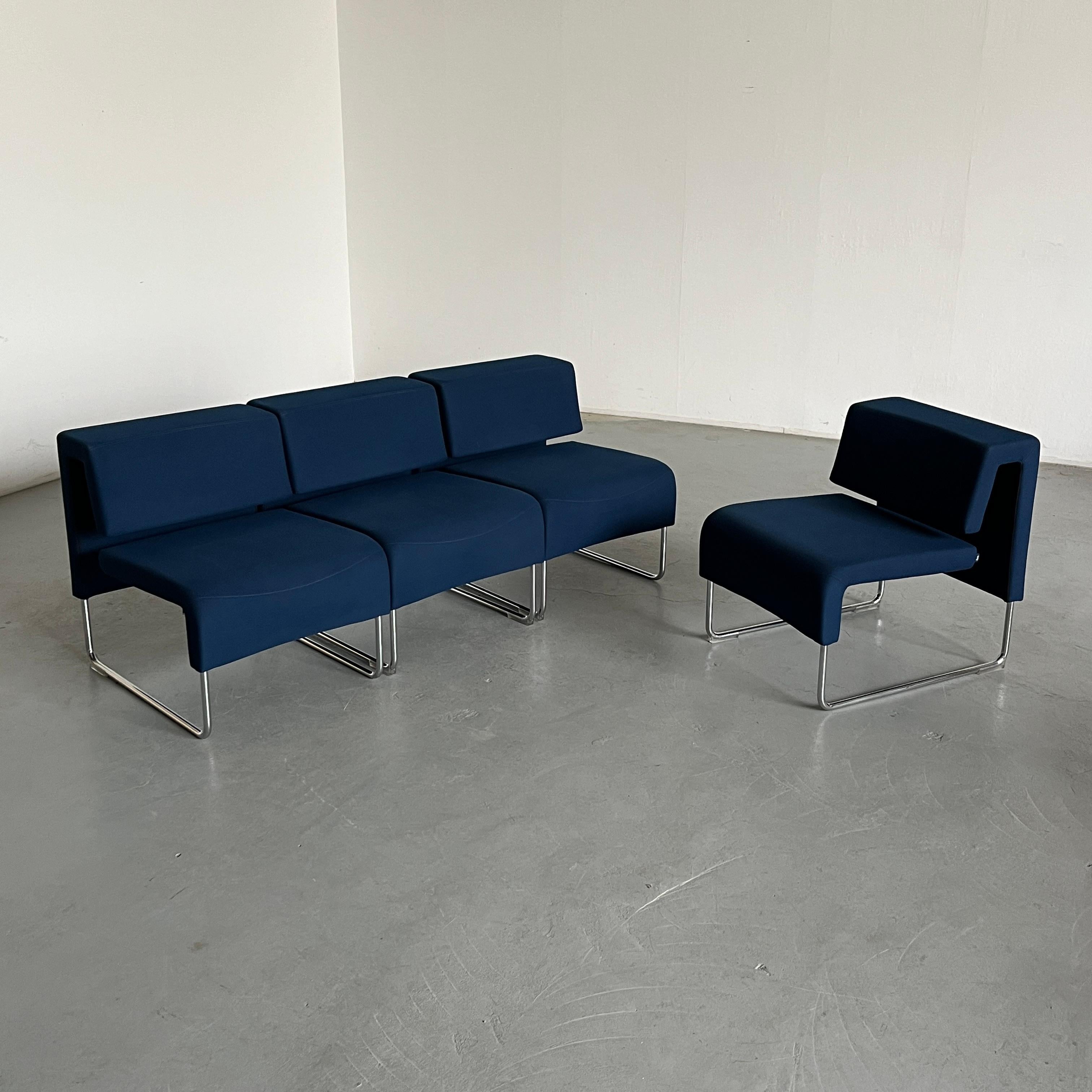 Italian 1 of 4 Vintage Blue Cantilever Modernist 'Path' Lounge Chairs by Fiorenzo Dorigo