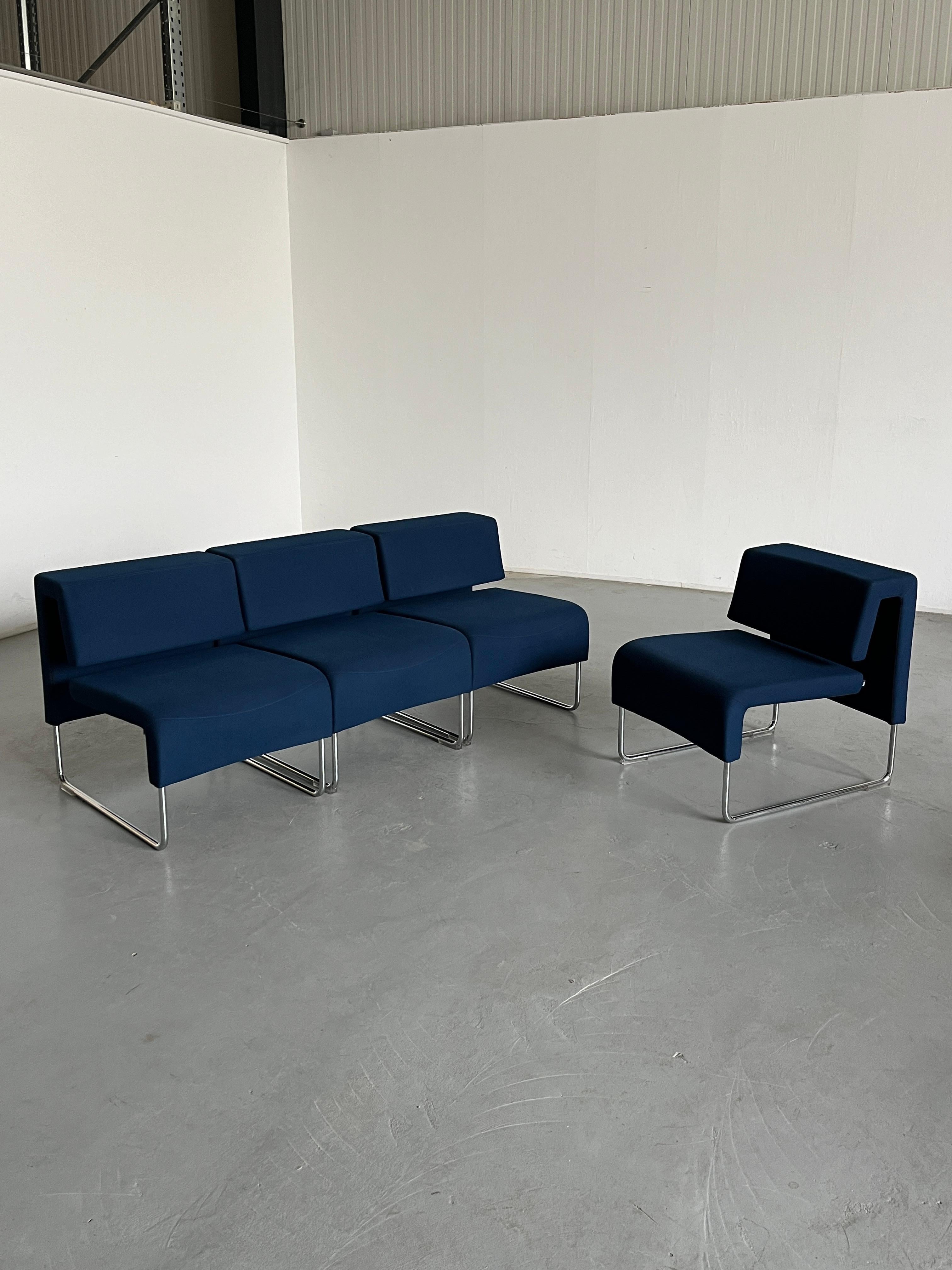Contemporary 1 of 4 Vintage Blue Cantilever Modernist 'Path' Lounge Chairs by Fiorenzo Dorigo