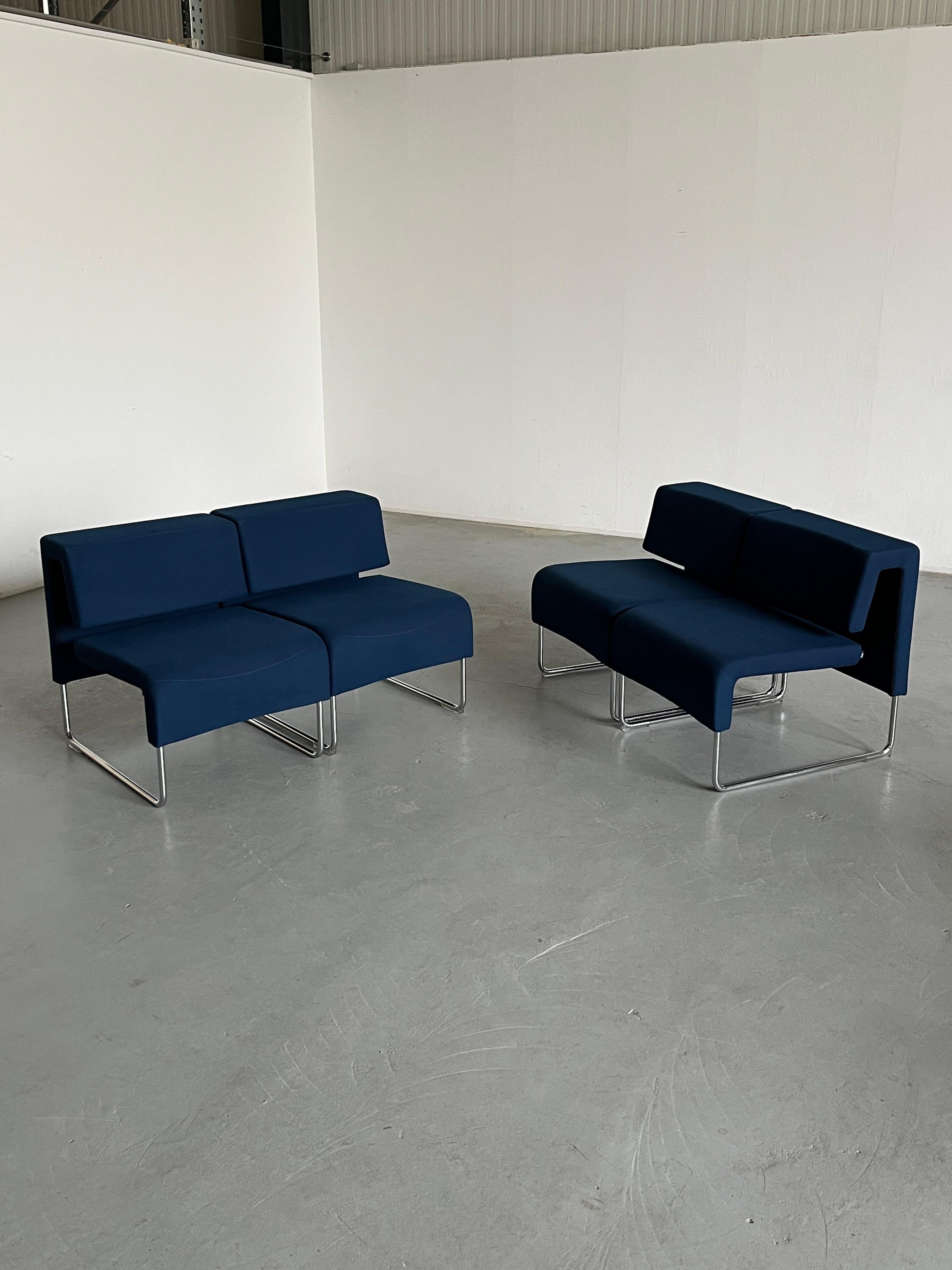 Steel 1 of 4 Vintage Blue Cantilever Modernist 'Path' Lounge Chairs by Fiorenzo Dorigo