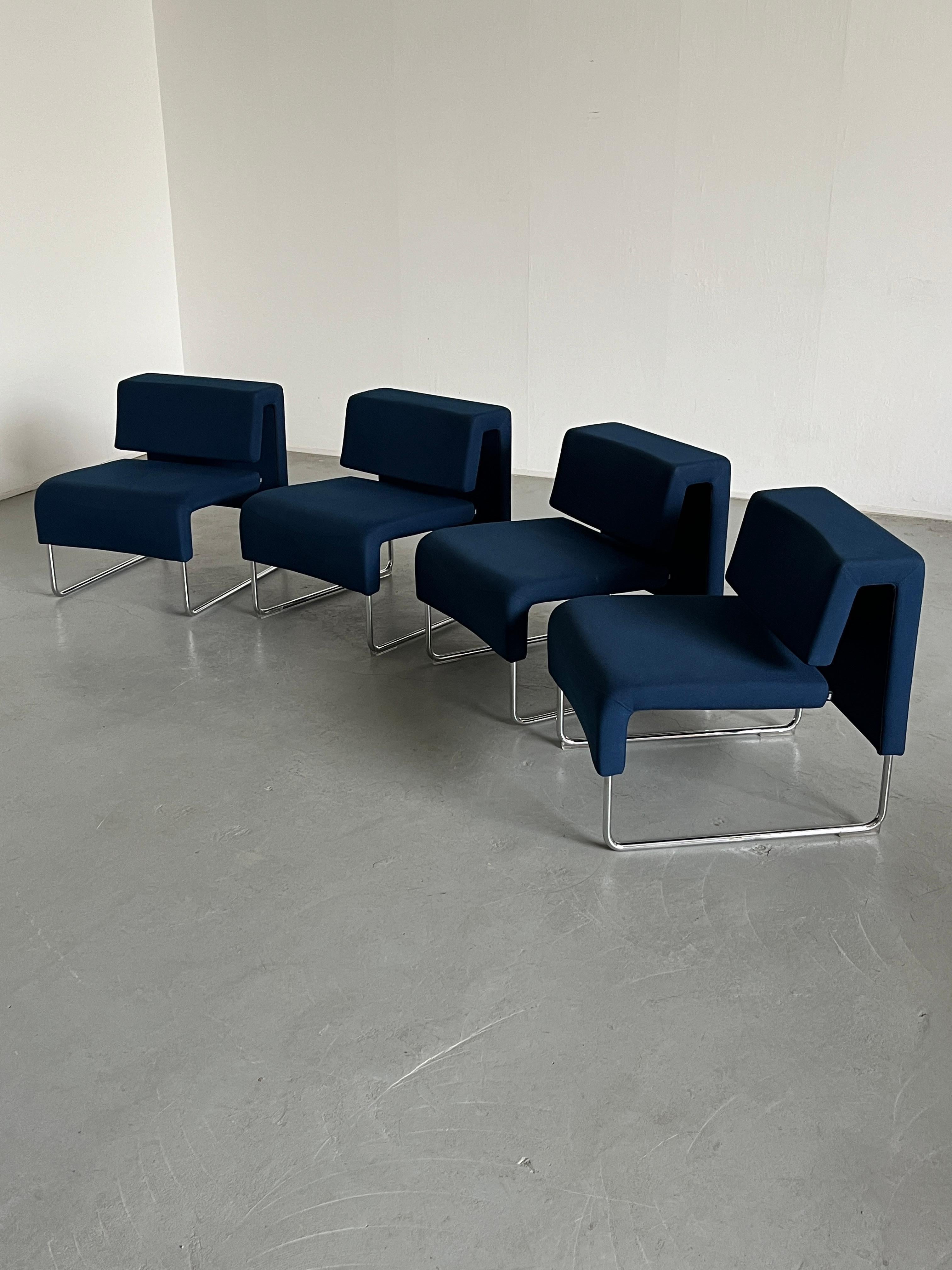 1 of 4 Vintage Blue Cantilever Modernist 'Path' Lounge Chairs by Fiorenzo Dorigo 1