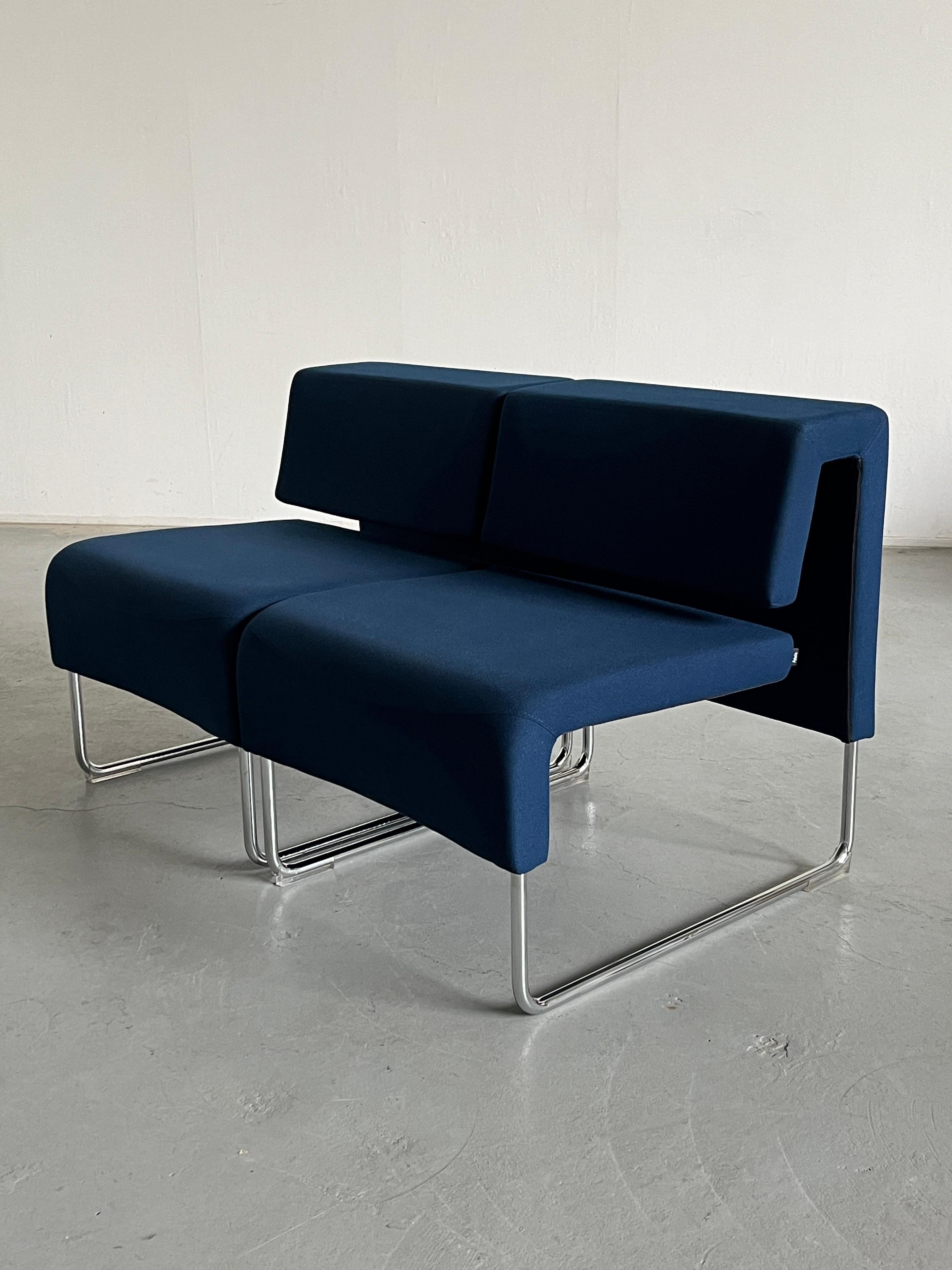 1 of 4 Vintage Blue Cantilever Modernist 'Path' Lounge Chairs by Fiorenzo Dorigo 3