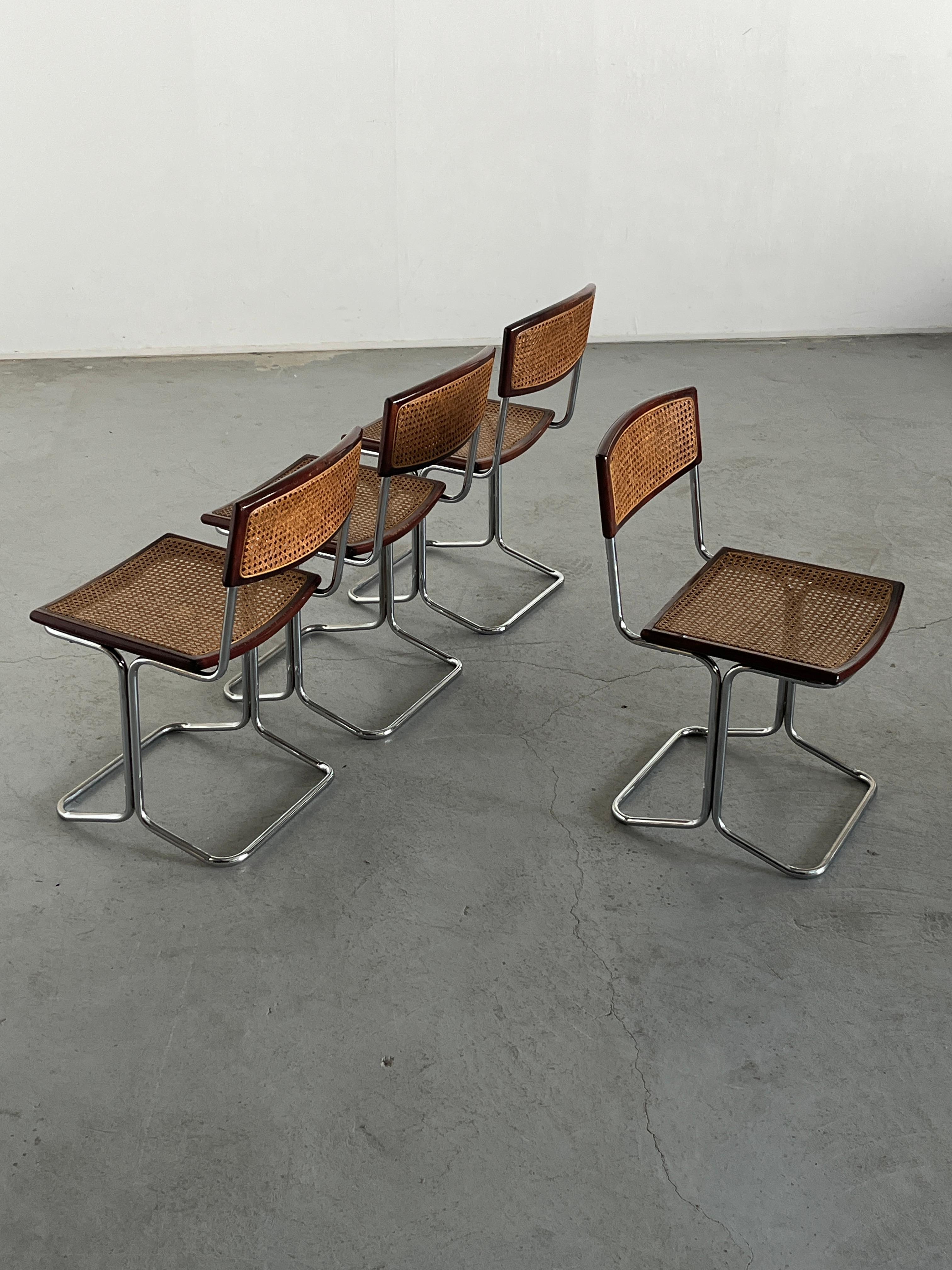 Italiano 1 di 4 Sedie 'Calla' d'epoca in Wood, Cane steccato e Cromo, Italia anni '70 in vendita