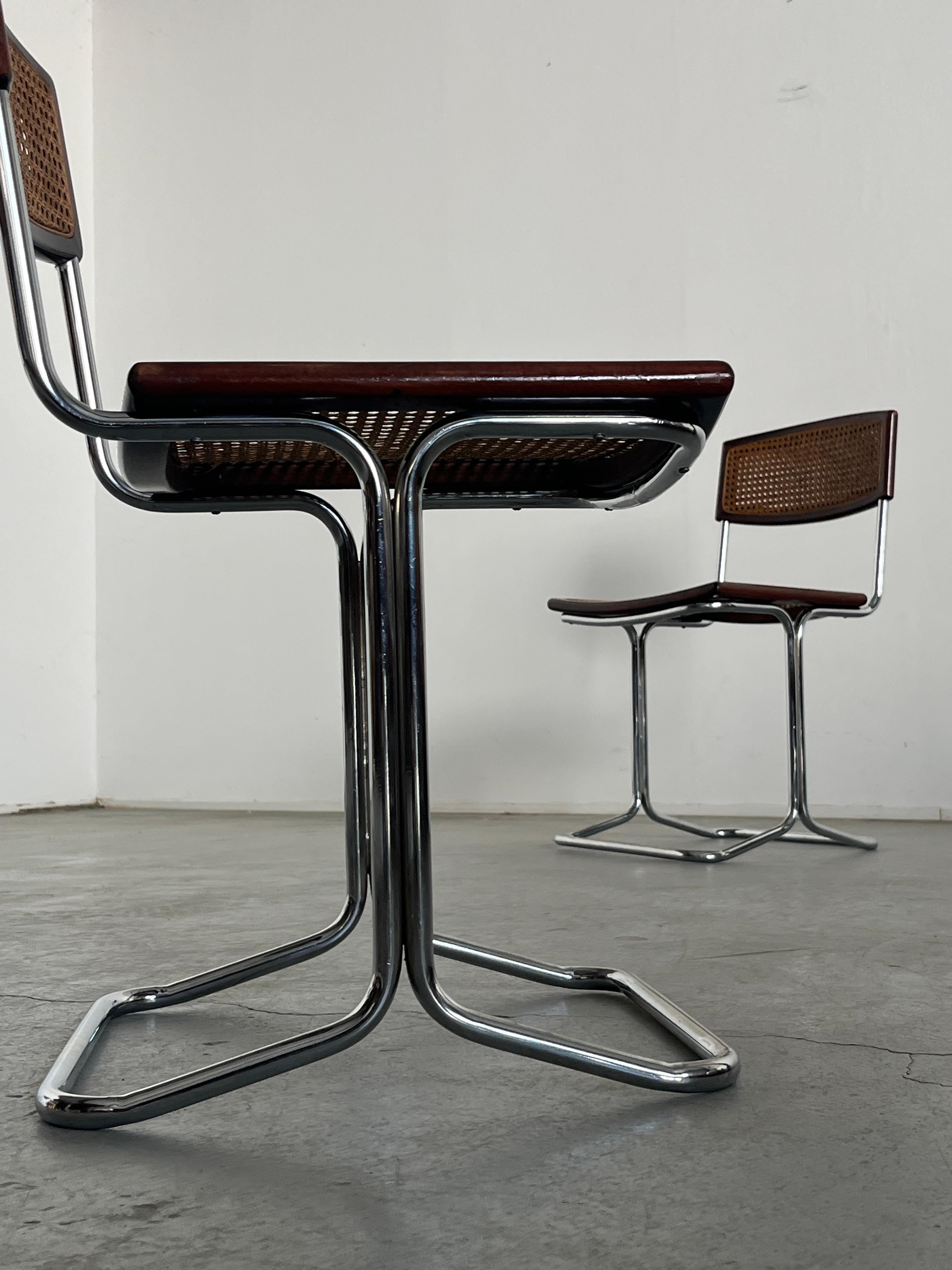 1 di 4 Sedie 'Calla' d'epoca in Wood, Cane steccato e Cromo, Italia anni '70 in vendita 1